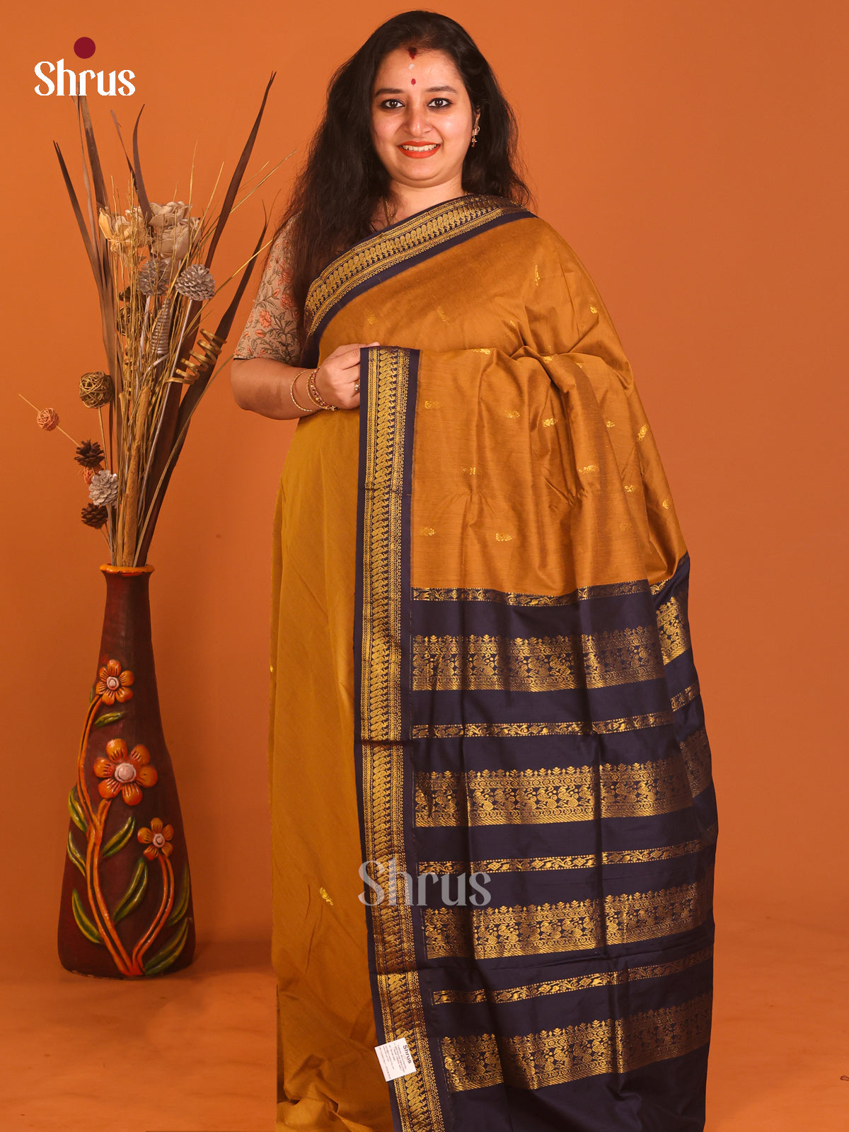 Mustard & Blue - Kalyani Cotton Saree - Shop on Shrus.com