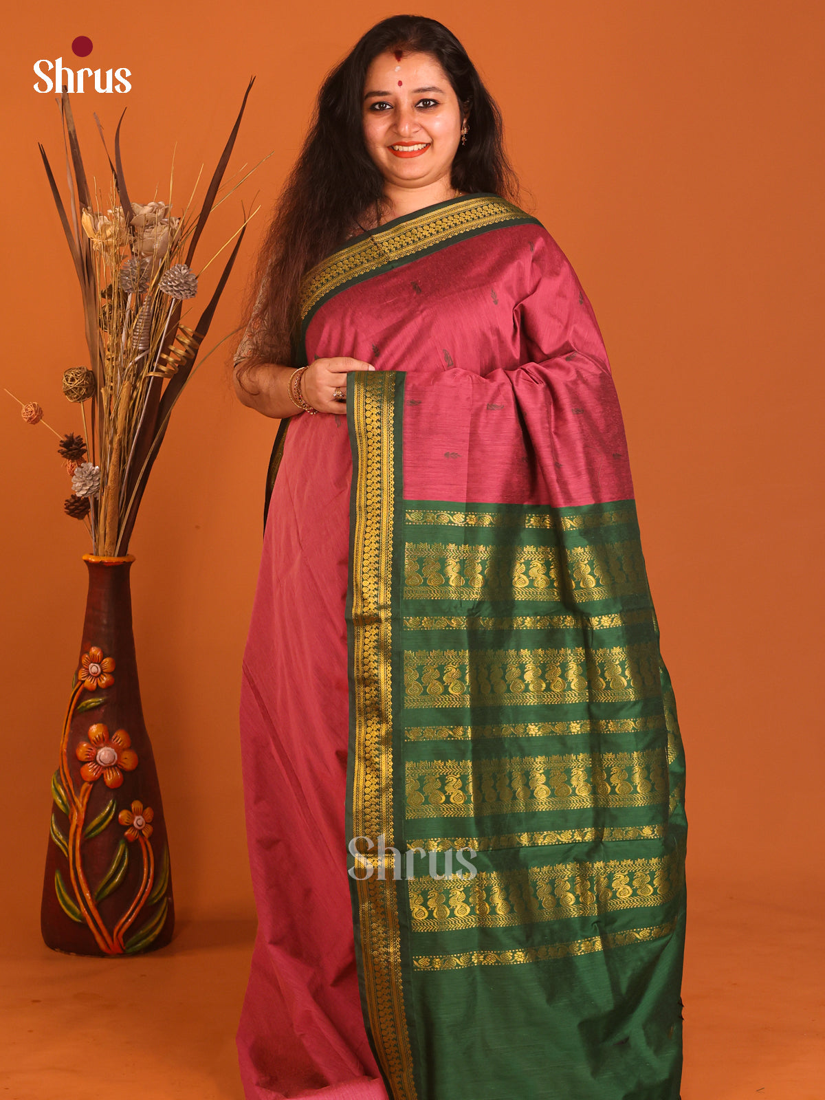 Maroon & Green - Kalyani Cotton Saree - Shop on Shrus.com