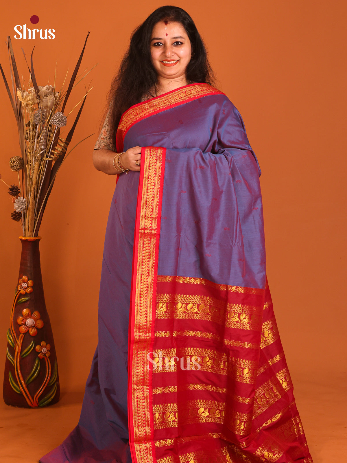 Double Shaded Violet & Red - Kalyani Cotton Saree - Shop on Shrus.com