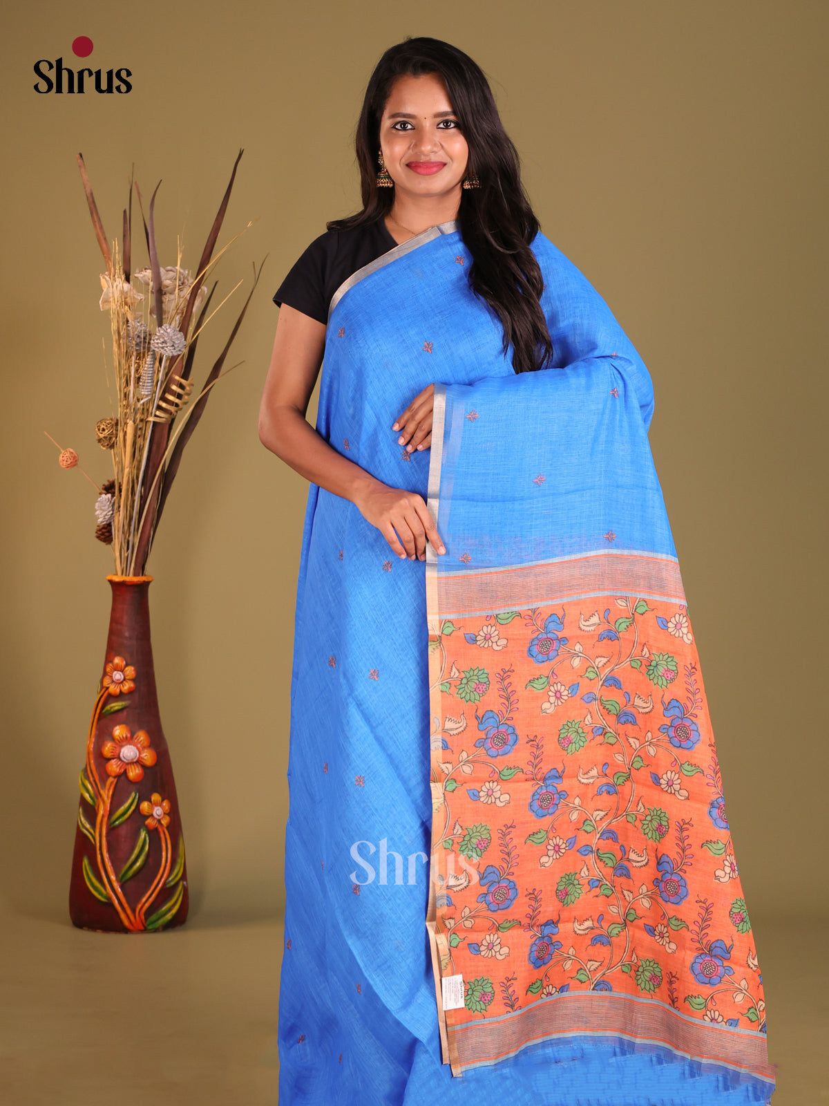 DGS12247 - Linen Cotton Saree - Shop on Shrus.com