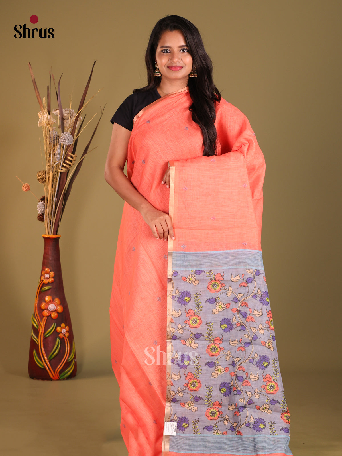 DGS12249 - Linen Cotton Saree - Shop on Shrus.com