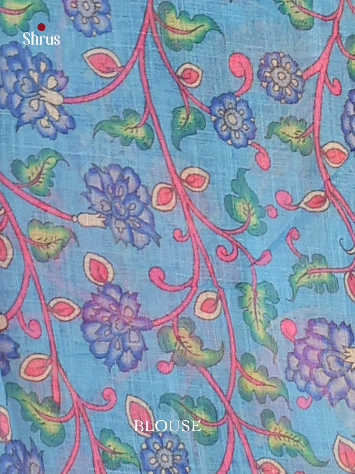 Pink & Blue - Linen Cotton Saree - Shop on Shrus.com