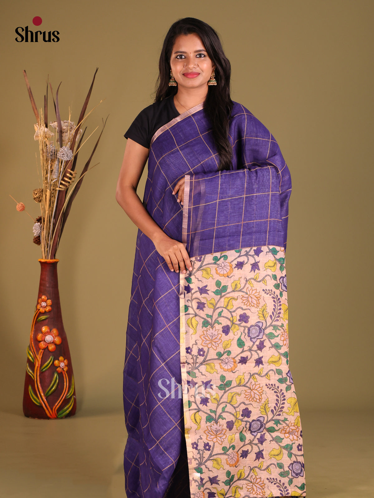 DGS14037 - Linen Cotton Saree - Shop on Shrus.com