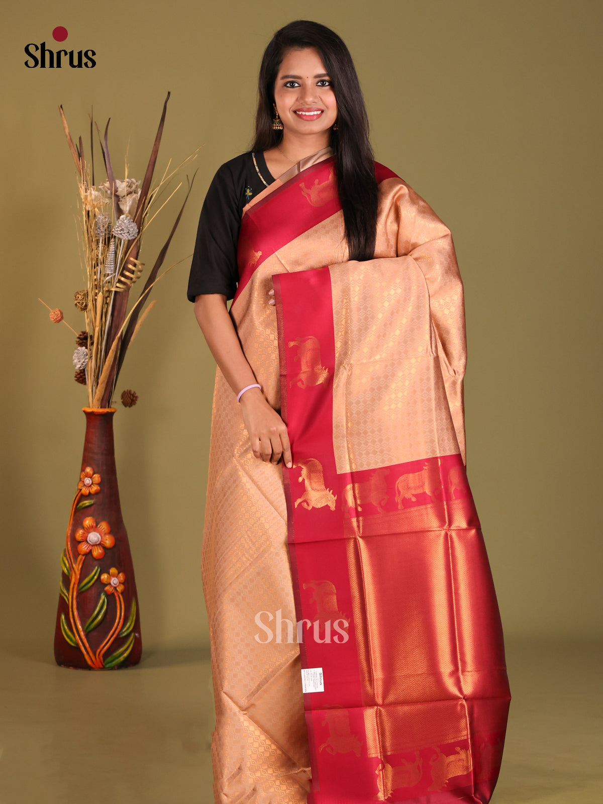 Dusty Brown & Maroon - Semi Softsilk Saree - Shop on Shrus.com
