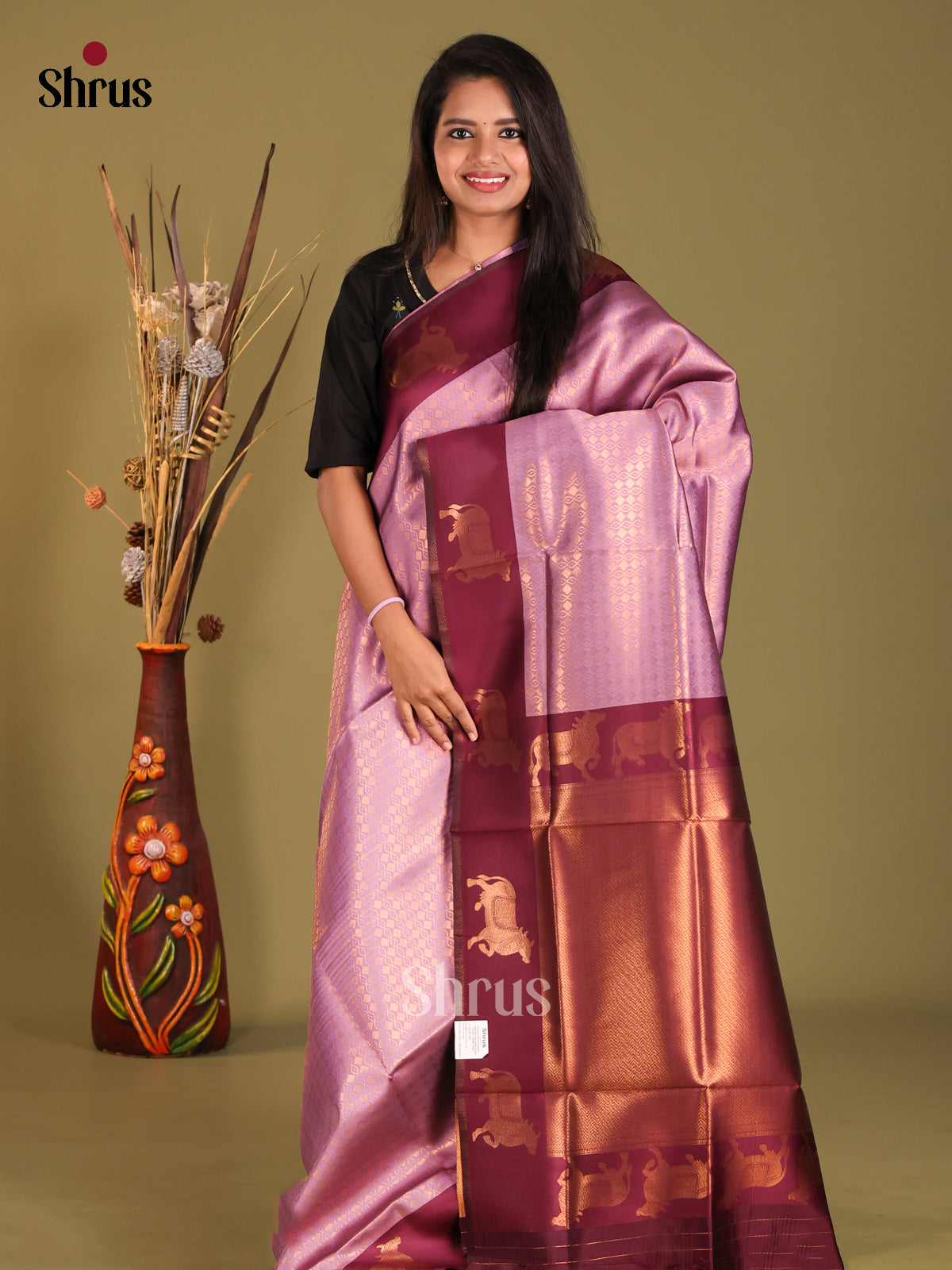 Lavender & Maroon - Semi Softsilk Saree - Shop on Shrus.com