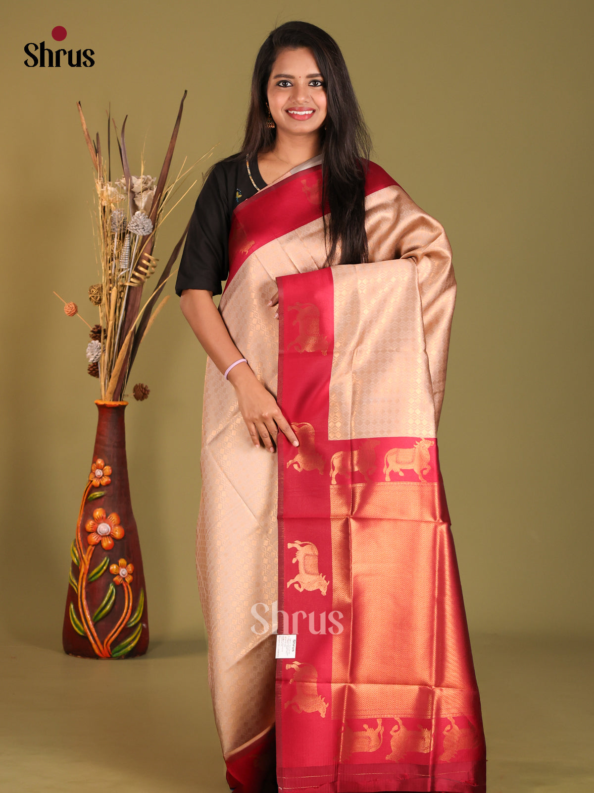 Dusty Pink & Maroon Semi Softsilk Saree - Shop on Shrus.com
