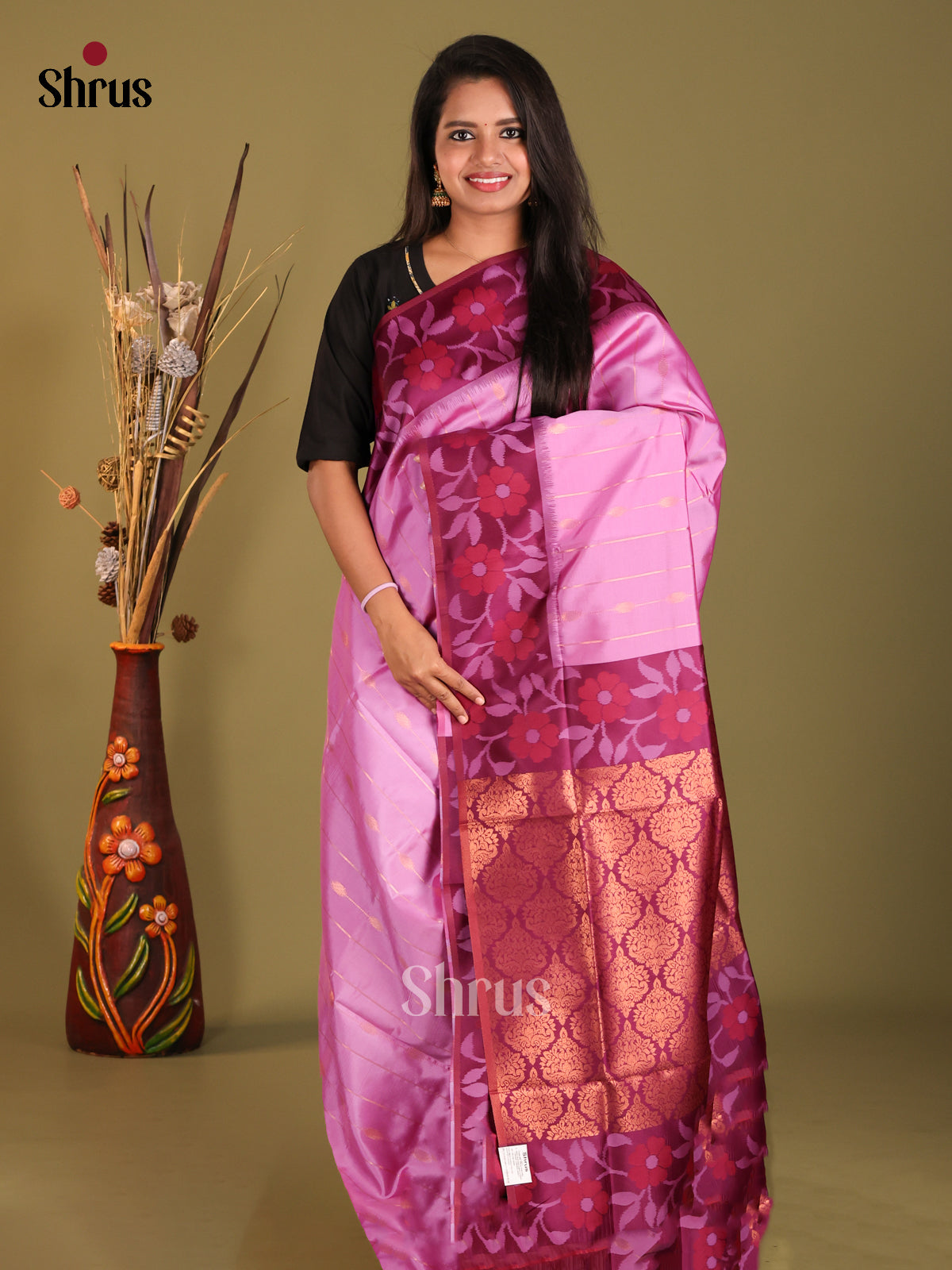 Lavender & Purple - Semi Softsilk Saree - Shop on Shrus.com