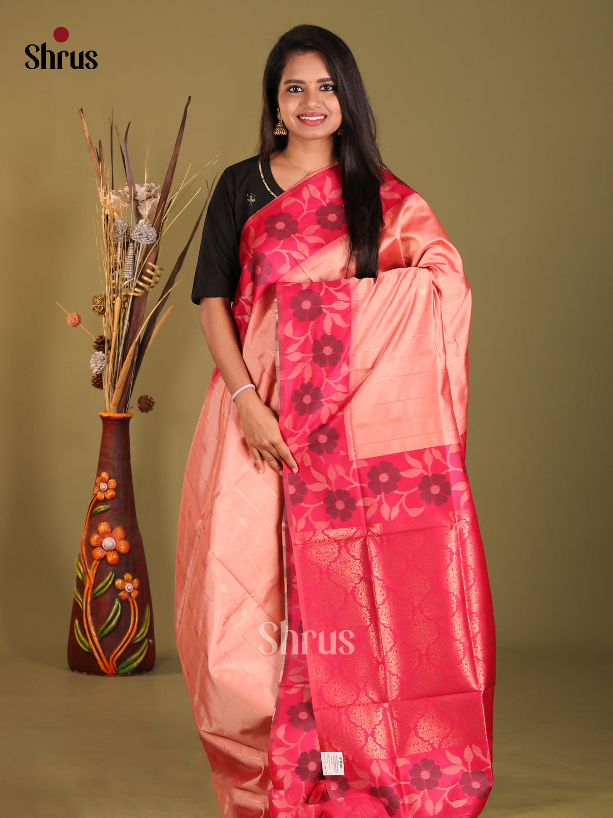 Dusty Pink & Pink - Semi Softsilk Saree - Shop on Shrus.com