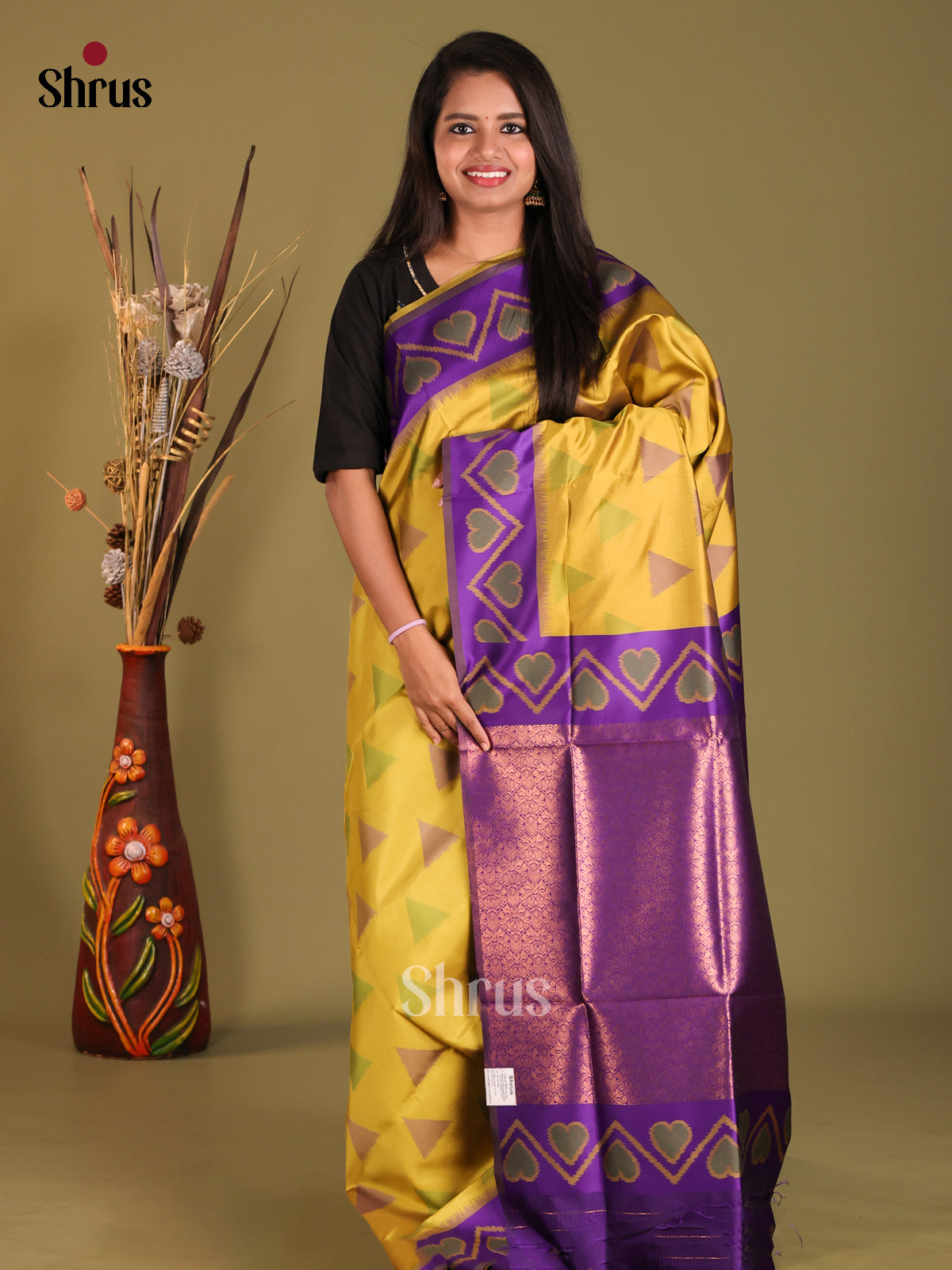 Yellow & Purple - Semi Softsilk Saree - Shop on Shrus.com
