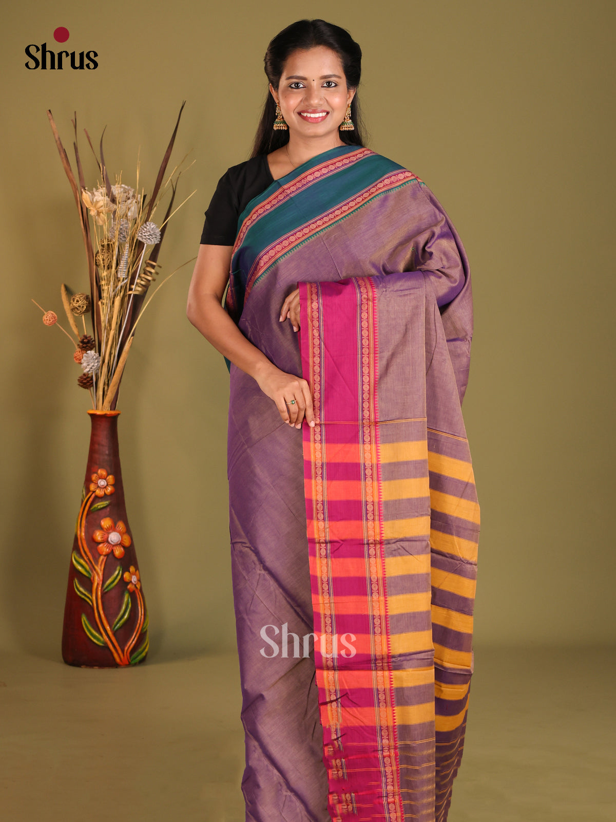 Purple & Green- Narayanpet Cotton Saree