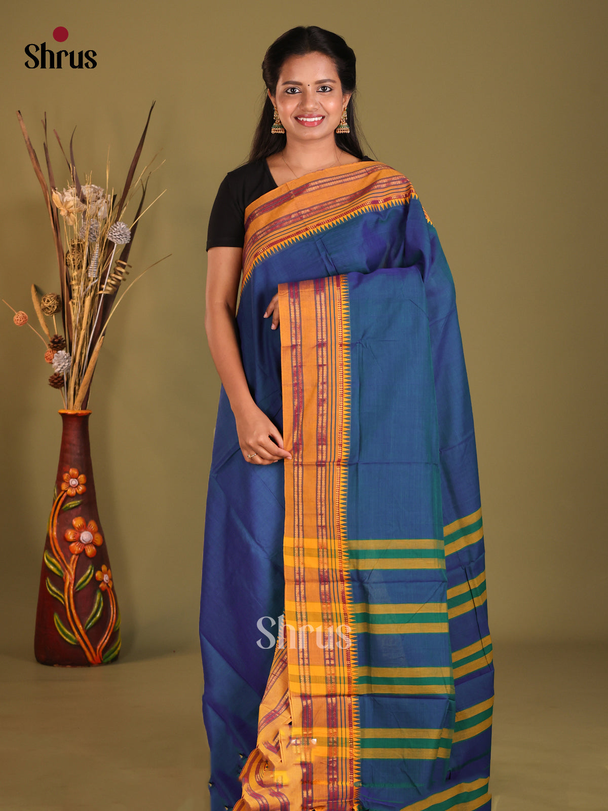 Blue & Mustard- Narayanpet Cotton Saree