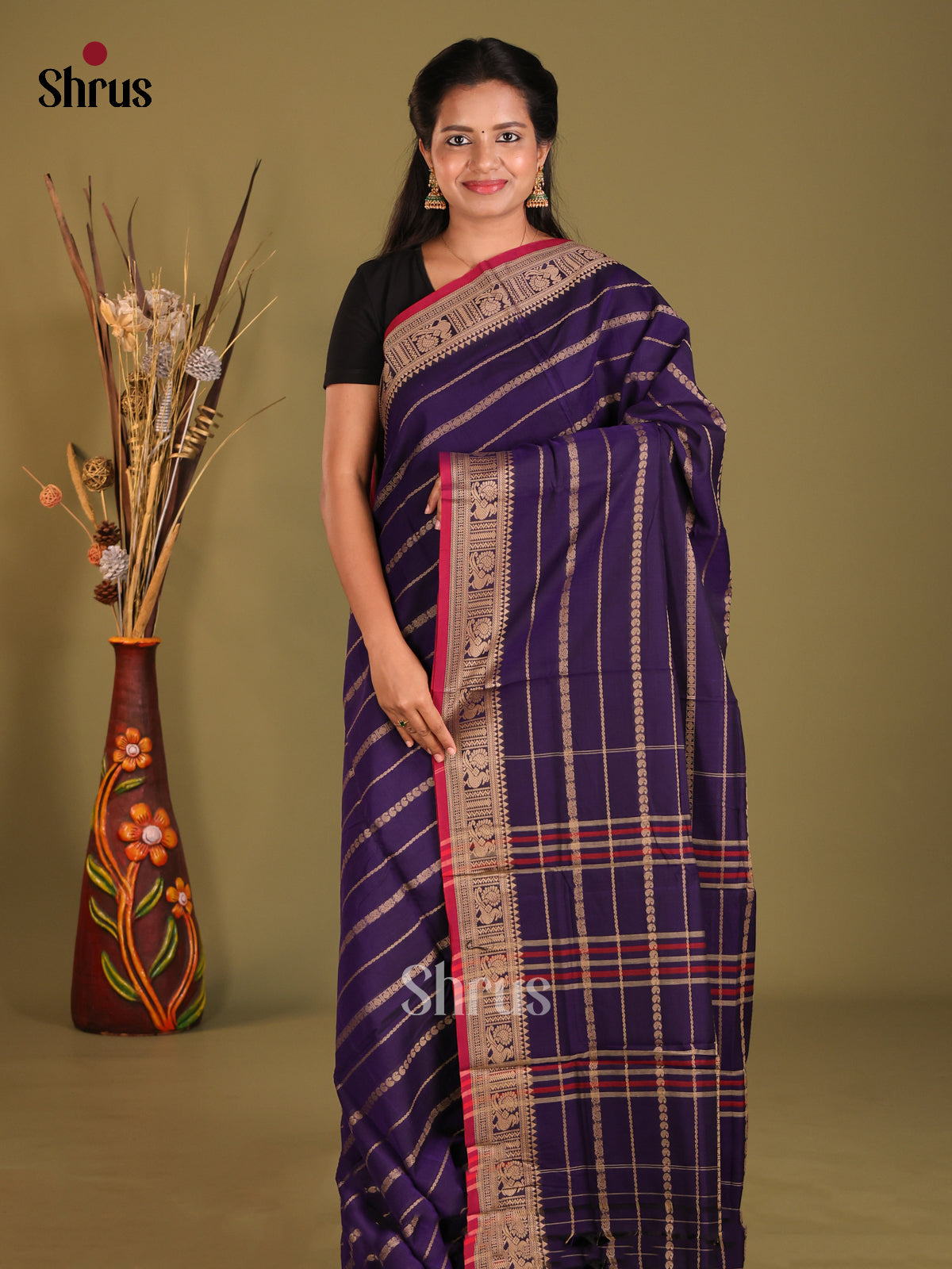Violet & Red - Narayanpet Cotton Saree
