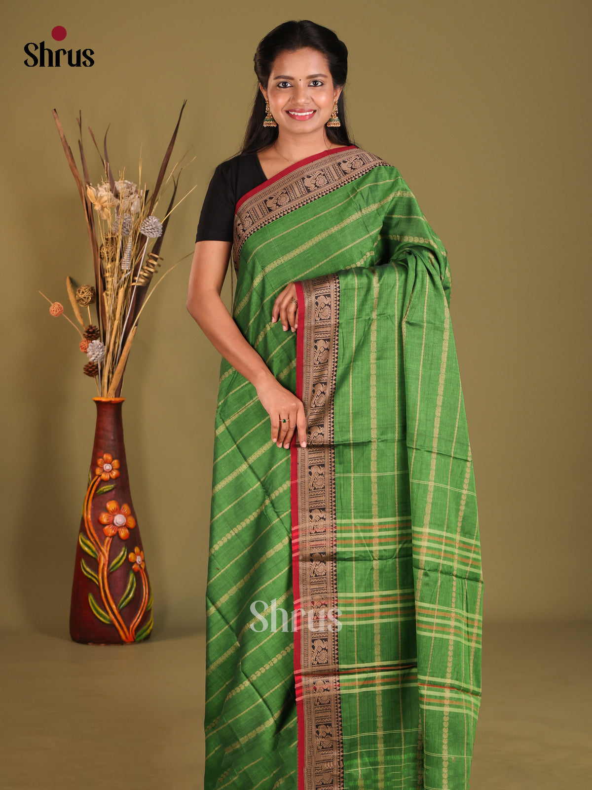 Green & Maroon - Narayanpet Cotton Saree