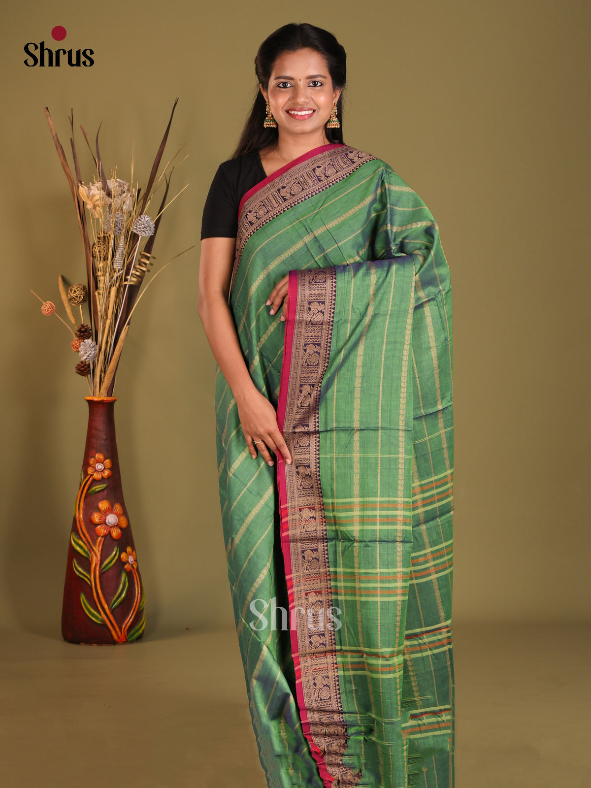 Green & Maroon - Narayanpet Cotton Saree