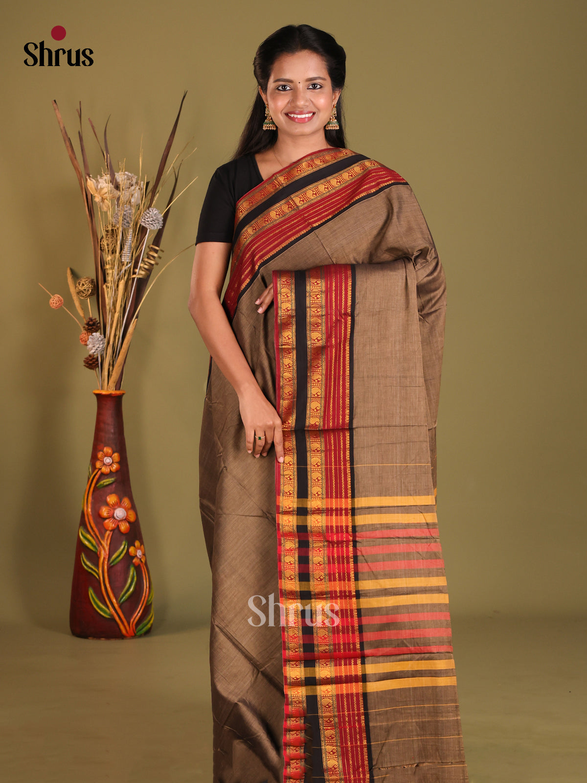 Grey & Black - Narayanpet Cotton Saree