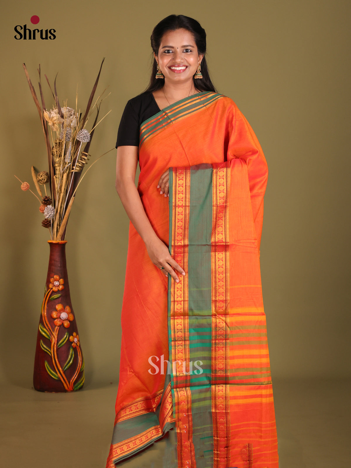 Orange & green - Narayanpet Cotton Saree