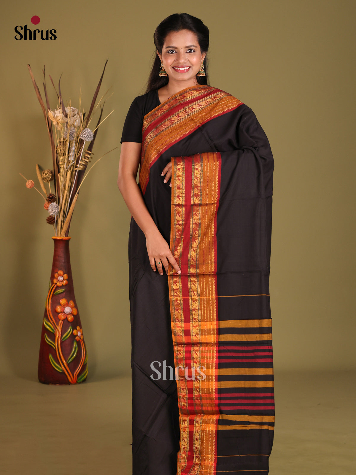 Black & Maroon - Narayanpet Cotton Saree