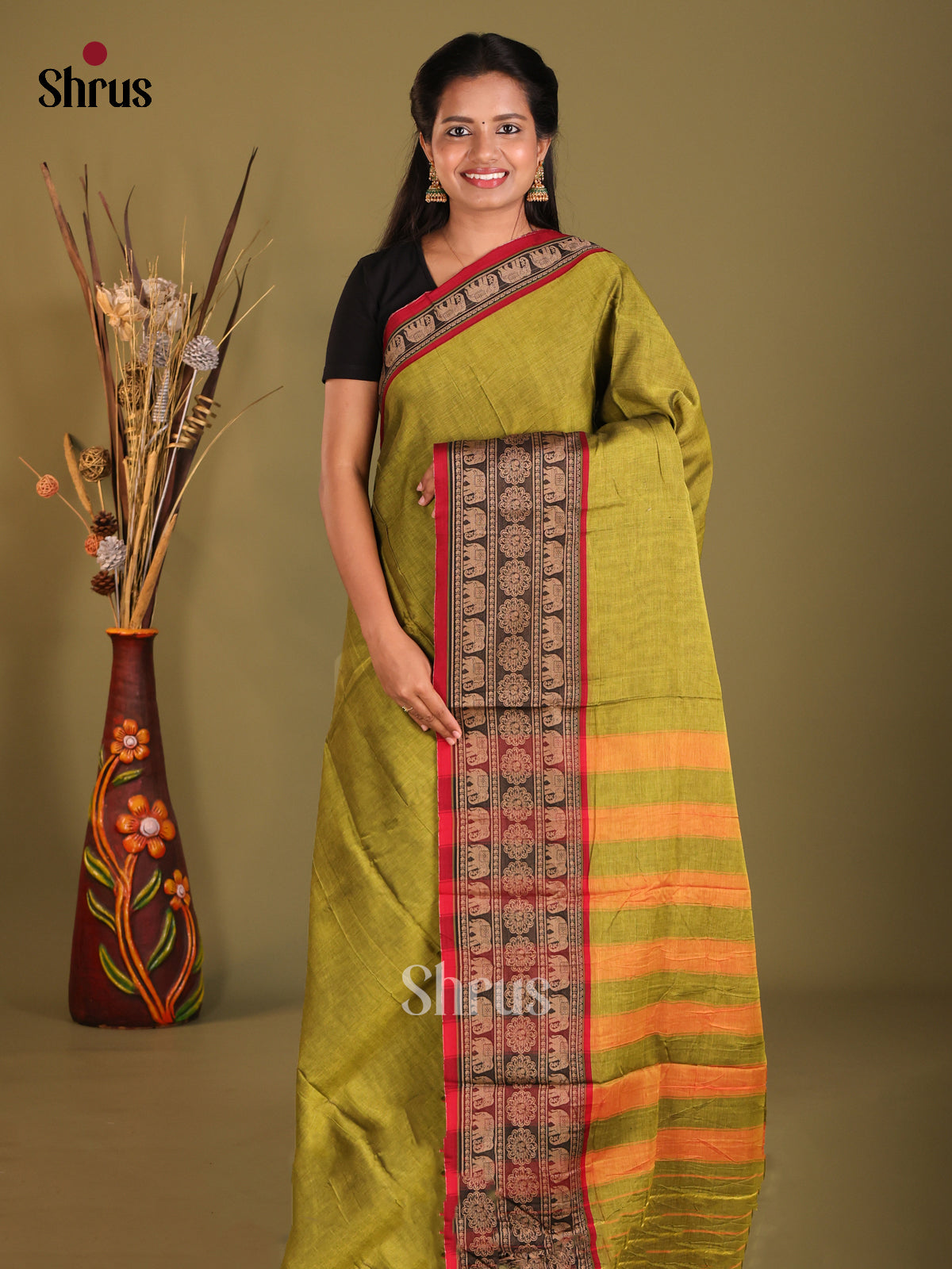 Green & Red- Narayanpet Cotton Saree