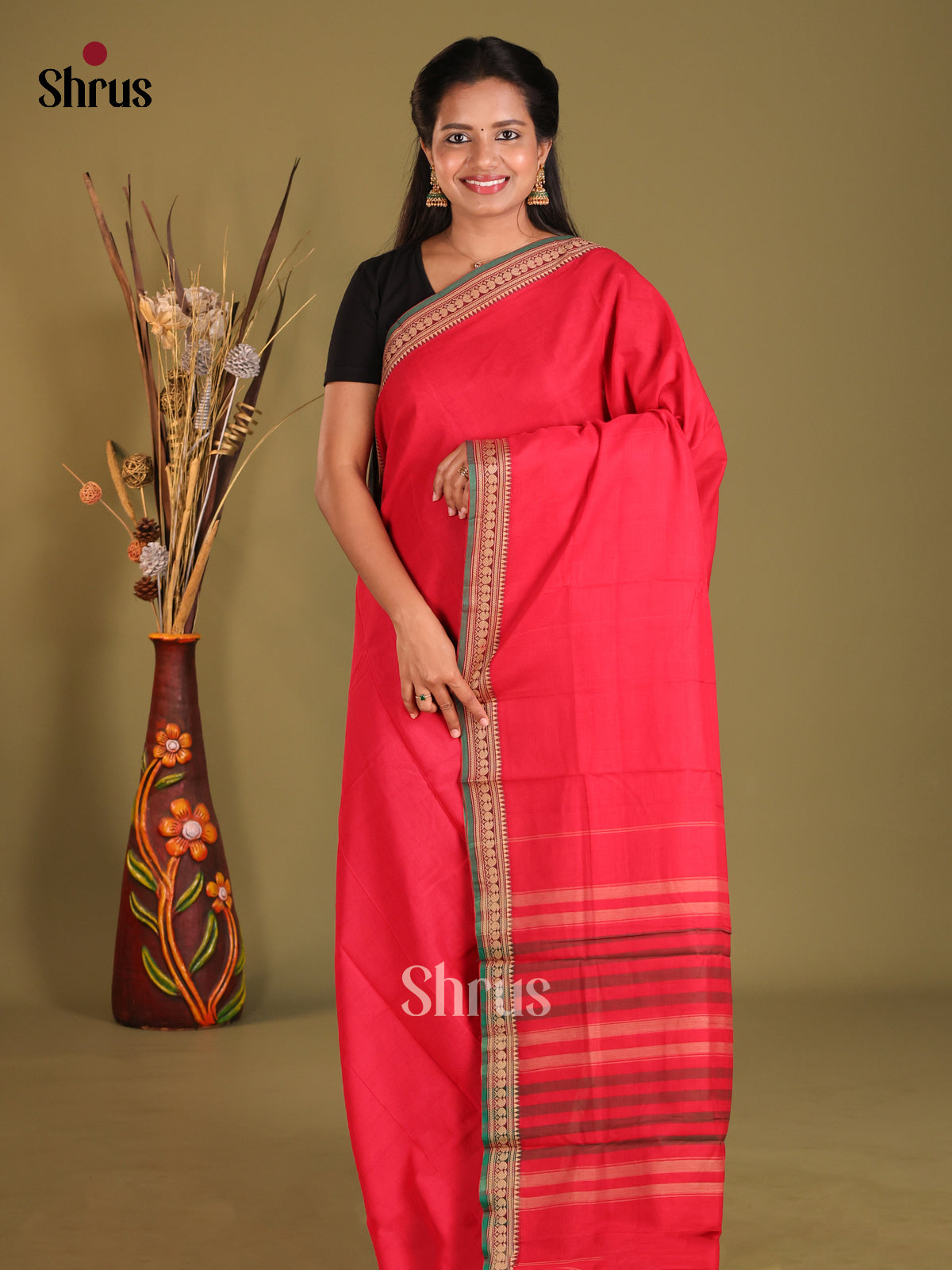 Red & Green- Narayanpet Cotton Saree
