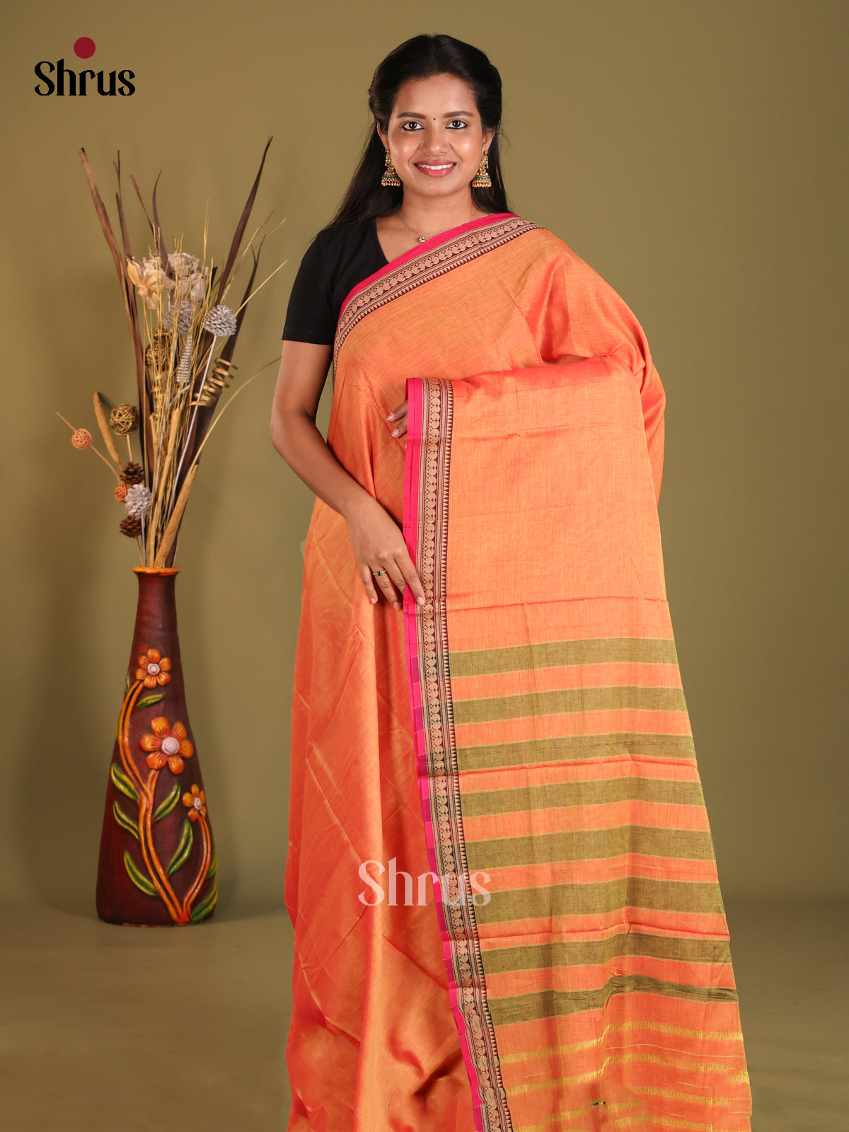 Orange & Pink- Narayanpet Cotton Saree