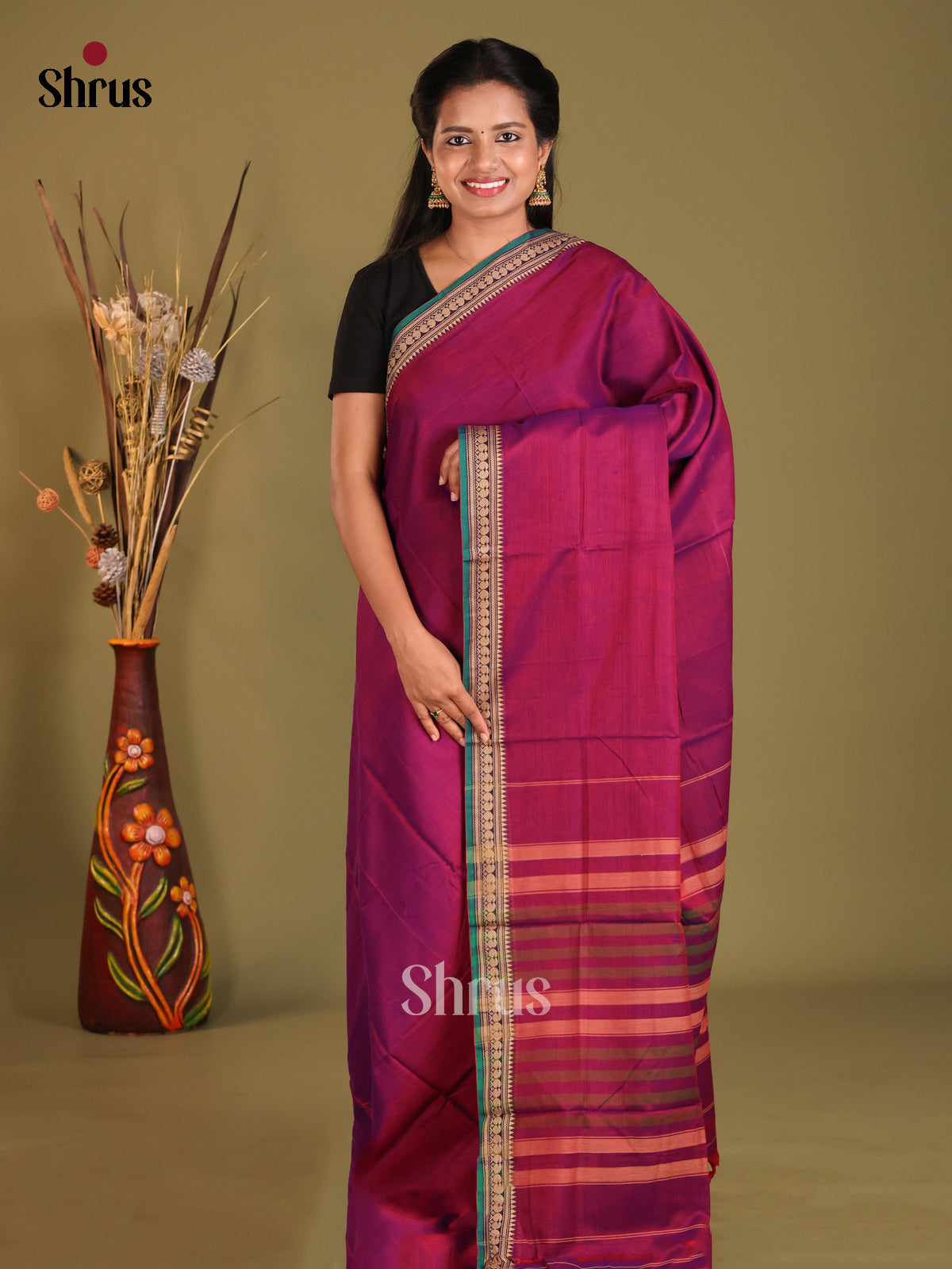 Purple & Green- Narayanpet Cotton Saree