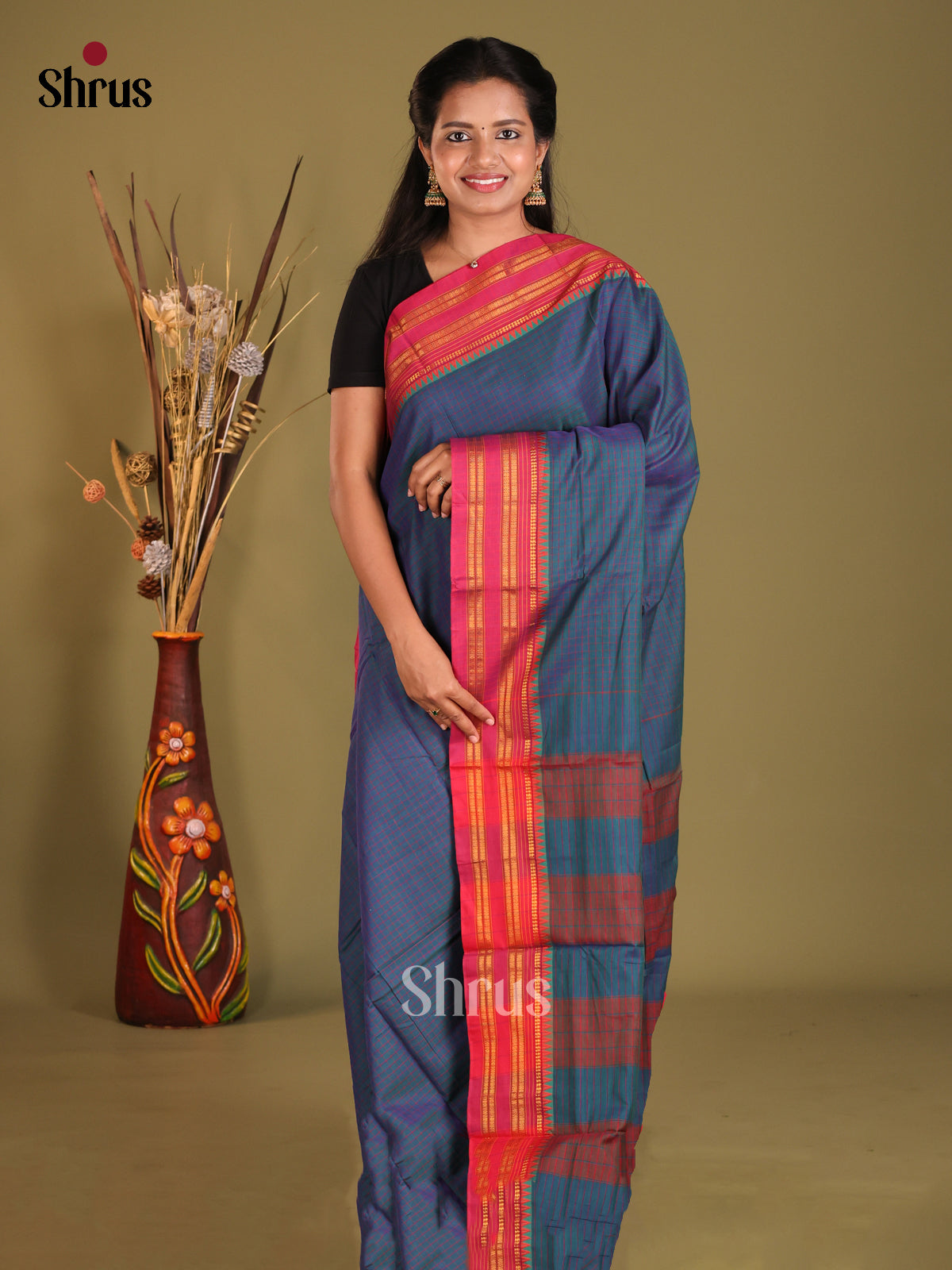 Blue & Red - Narayanpet Cotton Saree