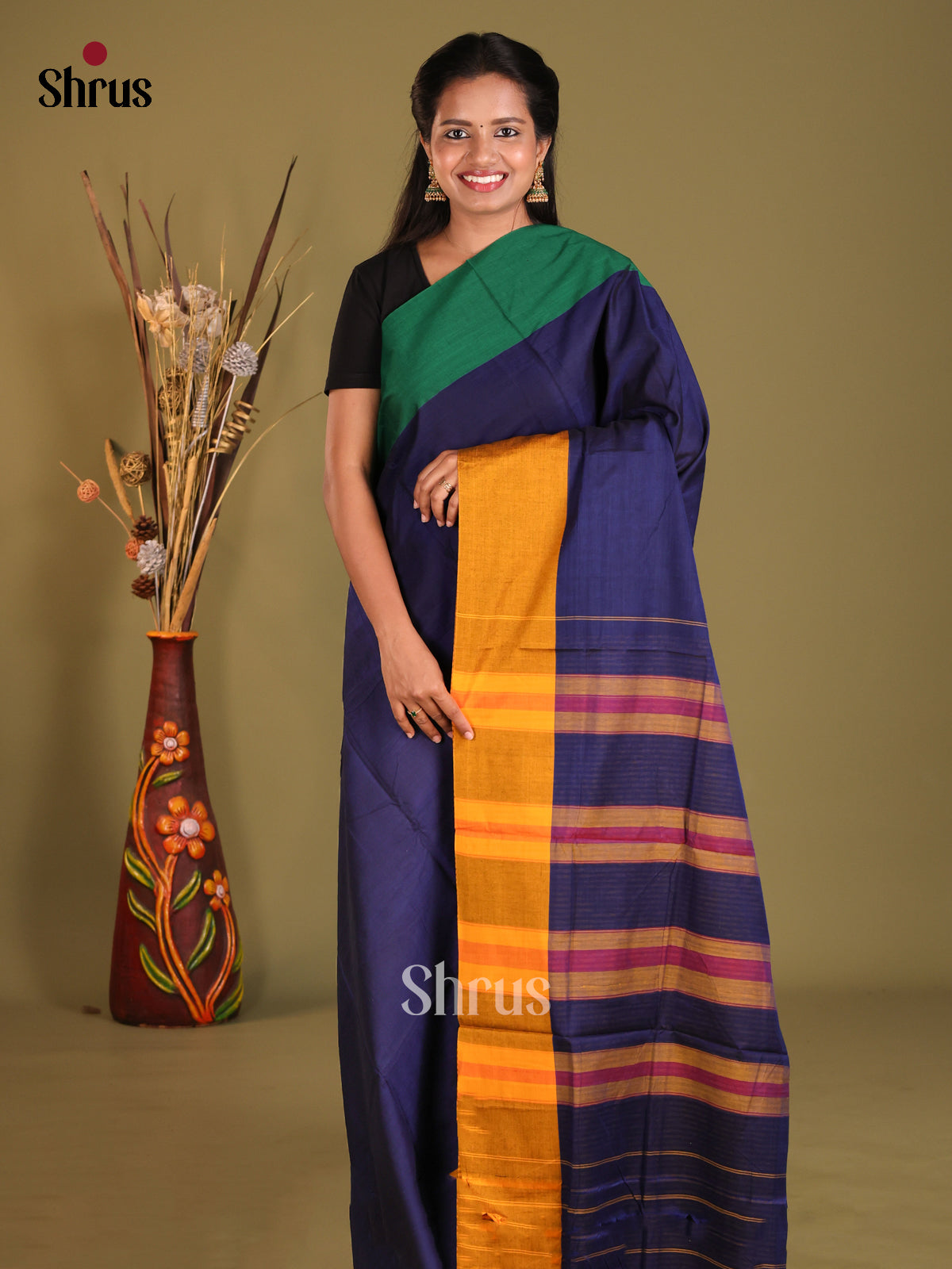Blue & Mustard - Narayanpet Cotton Saree