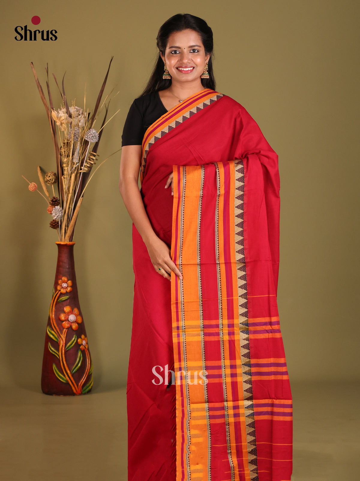 Red & Mustard - Narayanpet Cotton Saree