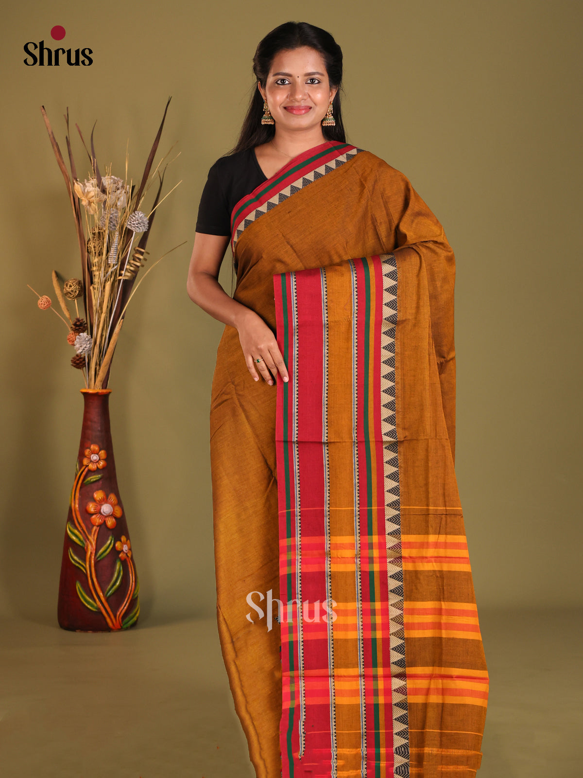 Mustard & Red - Narayanpet Cotton Saree