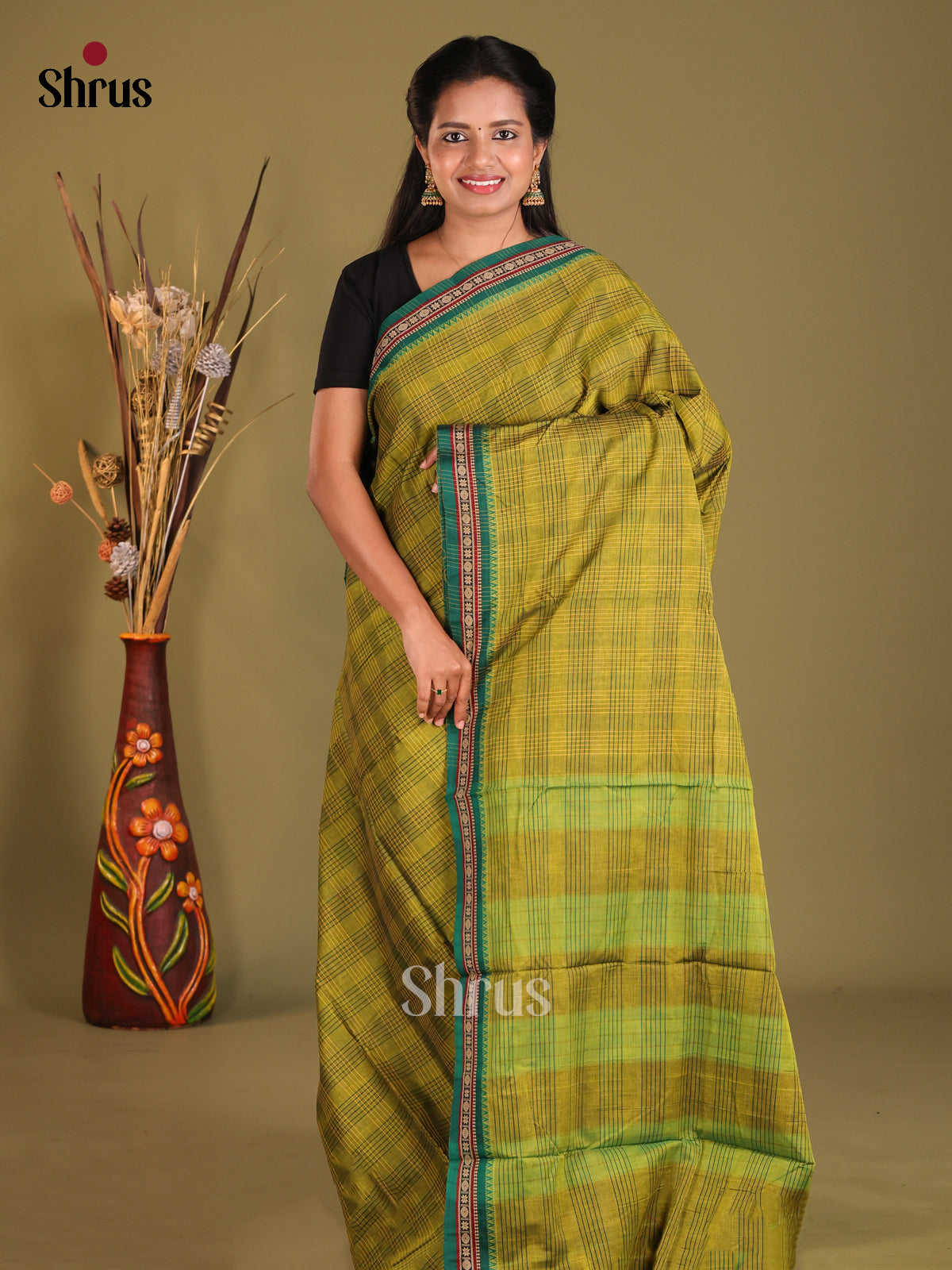 Light Green & Green - Narayanpet Cotton Saree