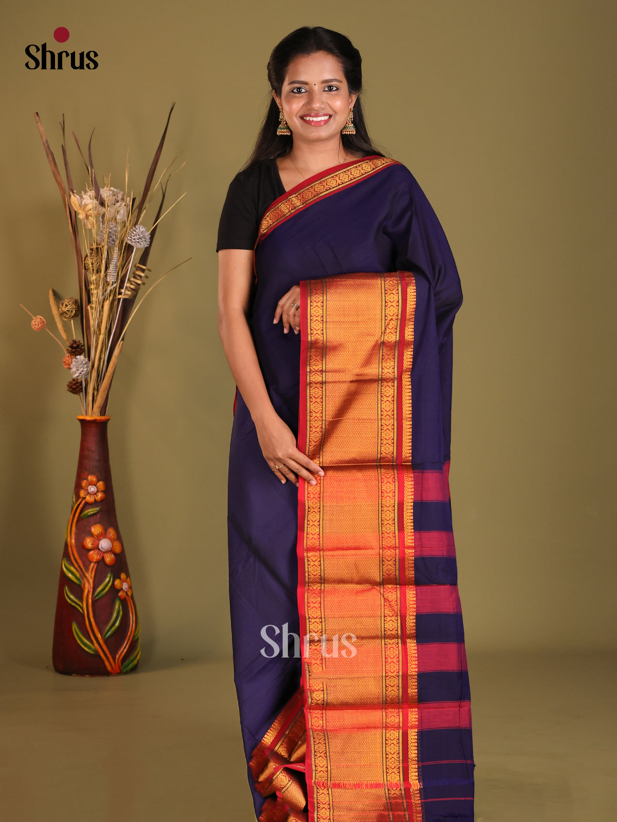 Blue & Maroon - Narayanpet Cotton Saree