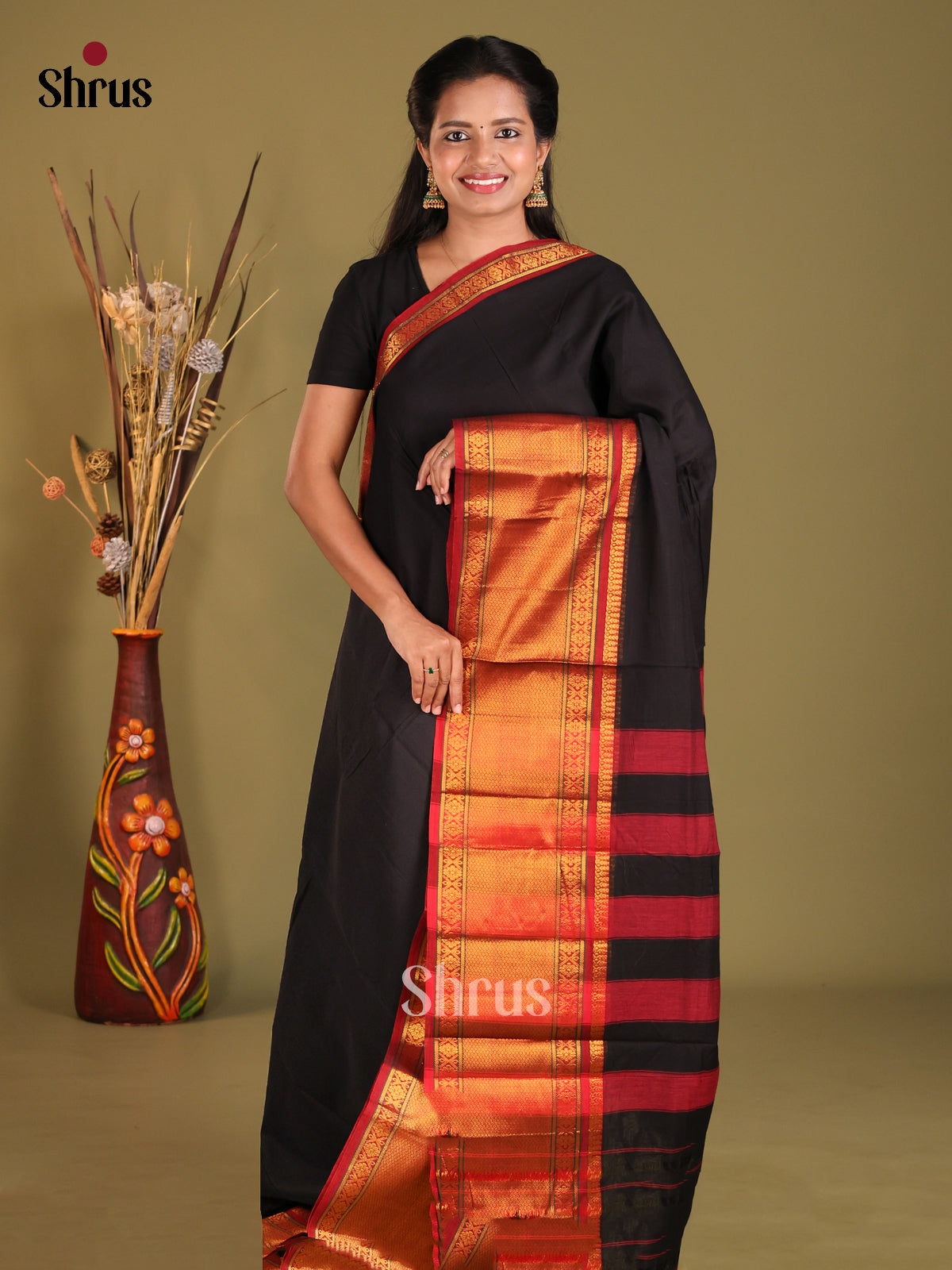 Black & Maroon - Narayanpet Cotton Saree