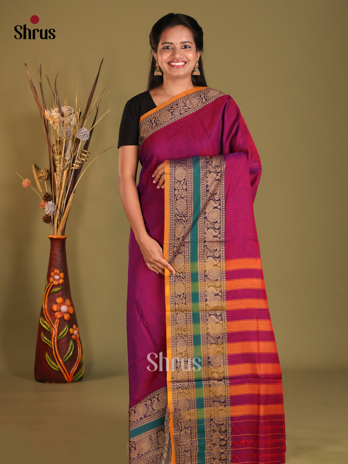 Purple & Green - Narayanpet Cotton Saree
