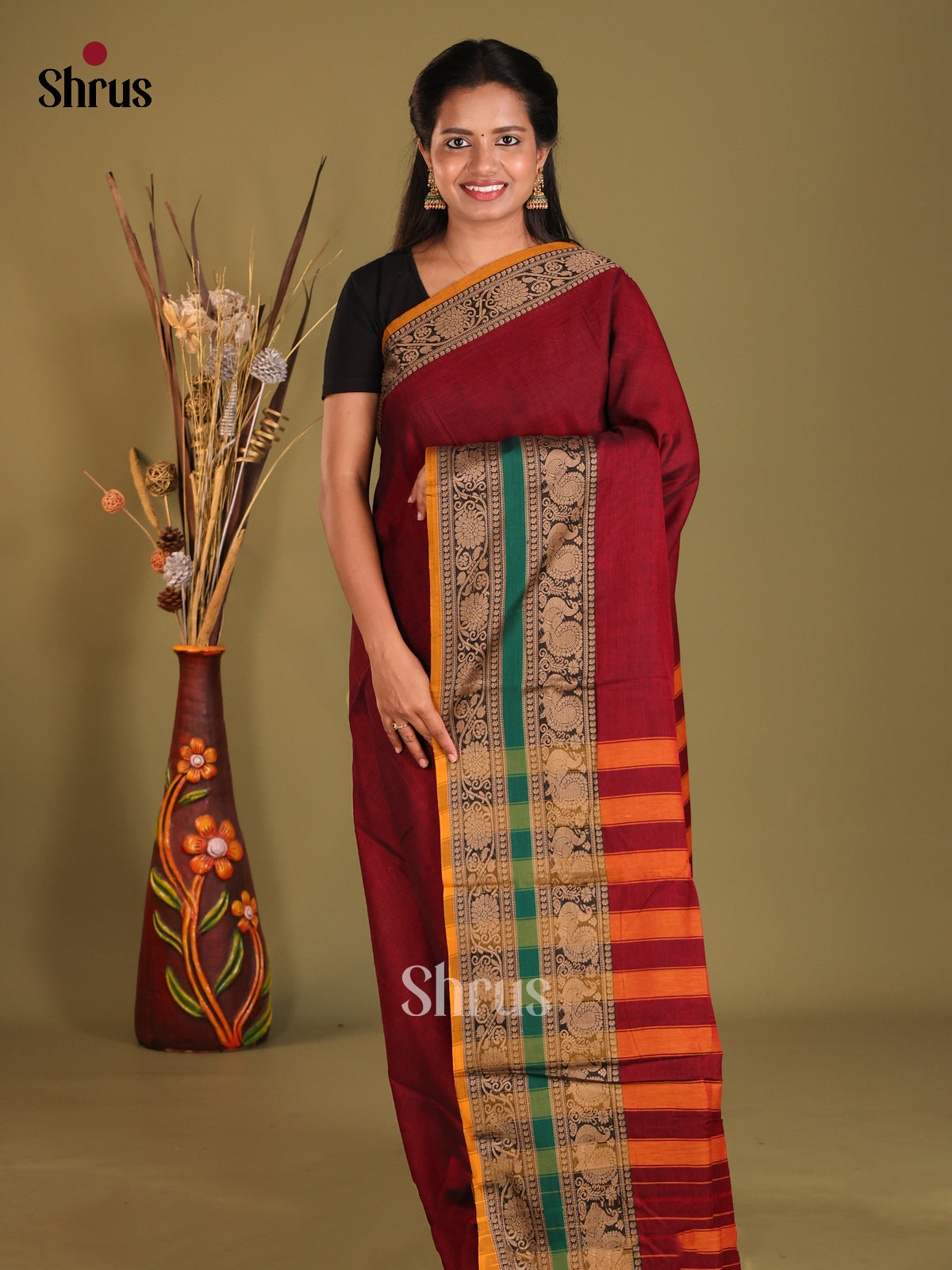 Maroon & Green- Narayanpet Cotton Saree