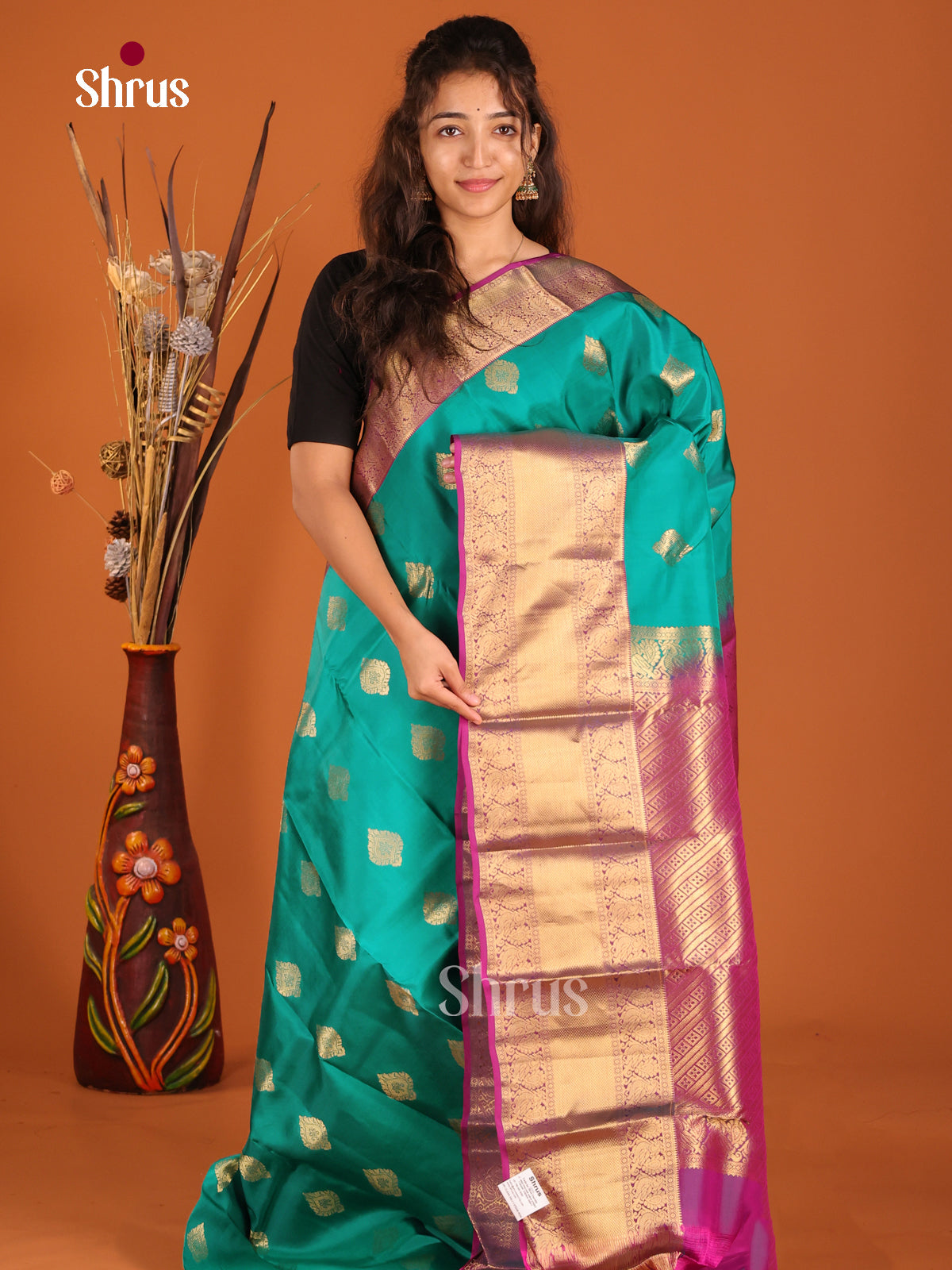 Green & Purple - Kanchipuram-halfpure Saree - Shop on Shrus.com