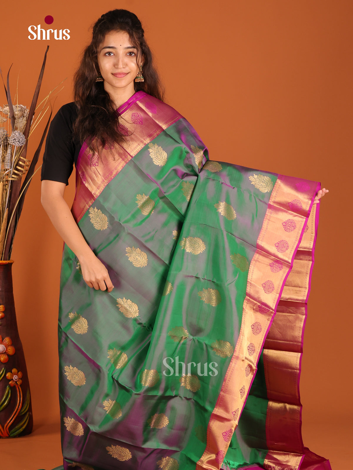 Green & Purple - Kanchipuram-halfpure Saree - Shop on Shrus.com