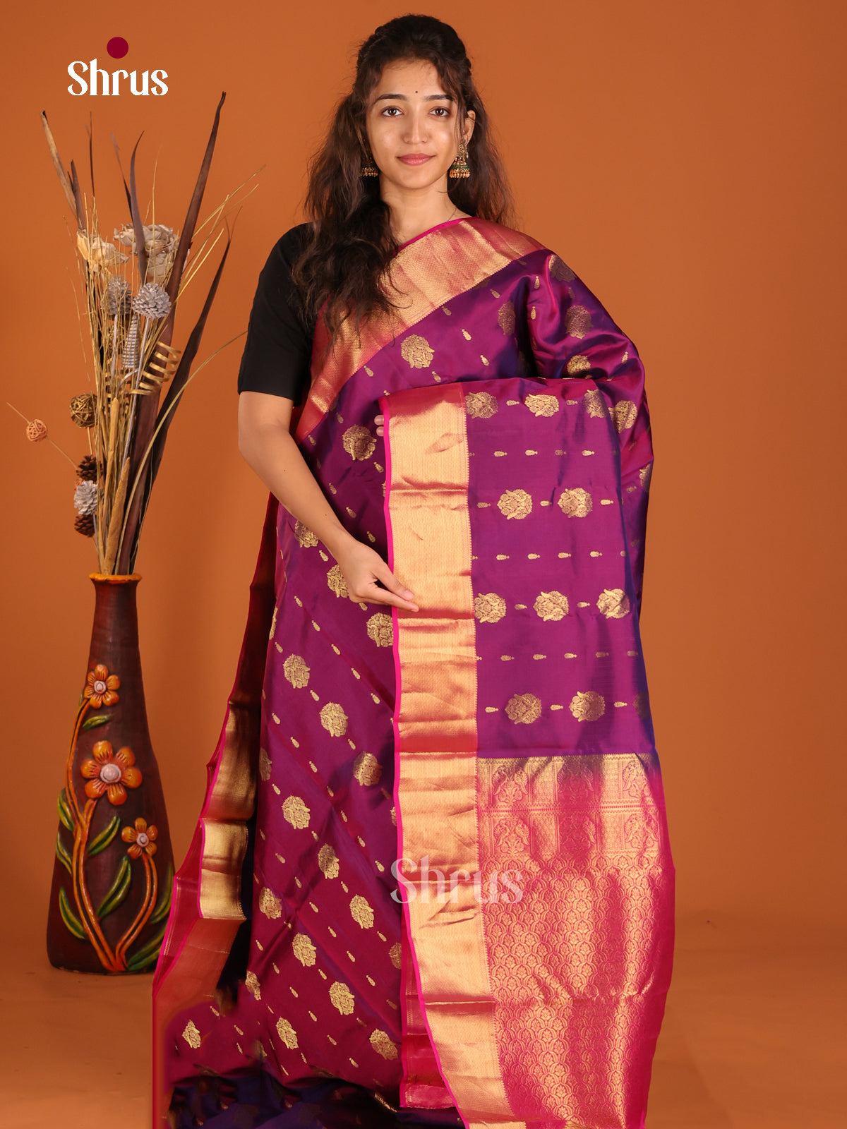 Purple & Pink - Kanchipuram-halfpure Saree - Shop on Shrus.com