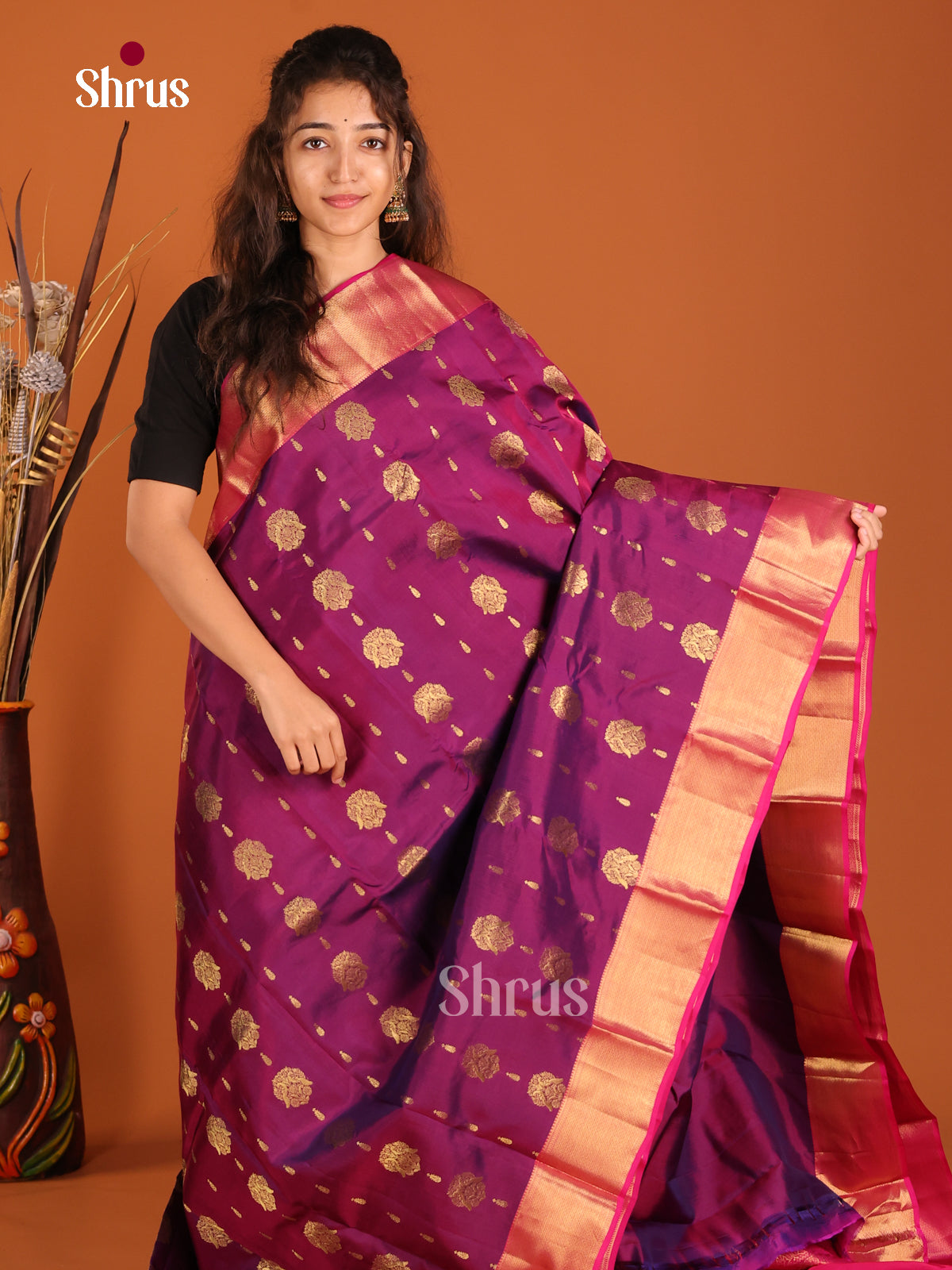 Purple & Pink - Kanchipuram-halfpure Saree - Shop on Shrus.com