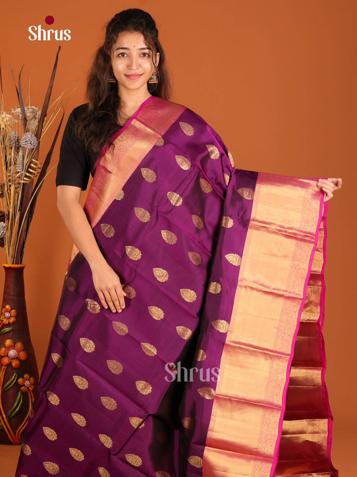 Violet & Pink - Kanchipuram-halfpure Saree - Shop on Shrus.com