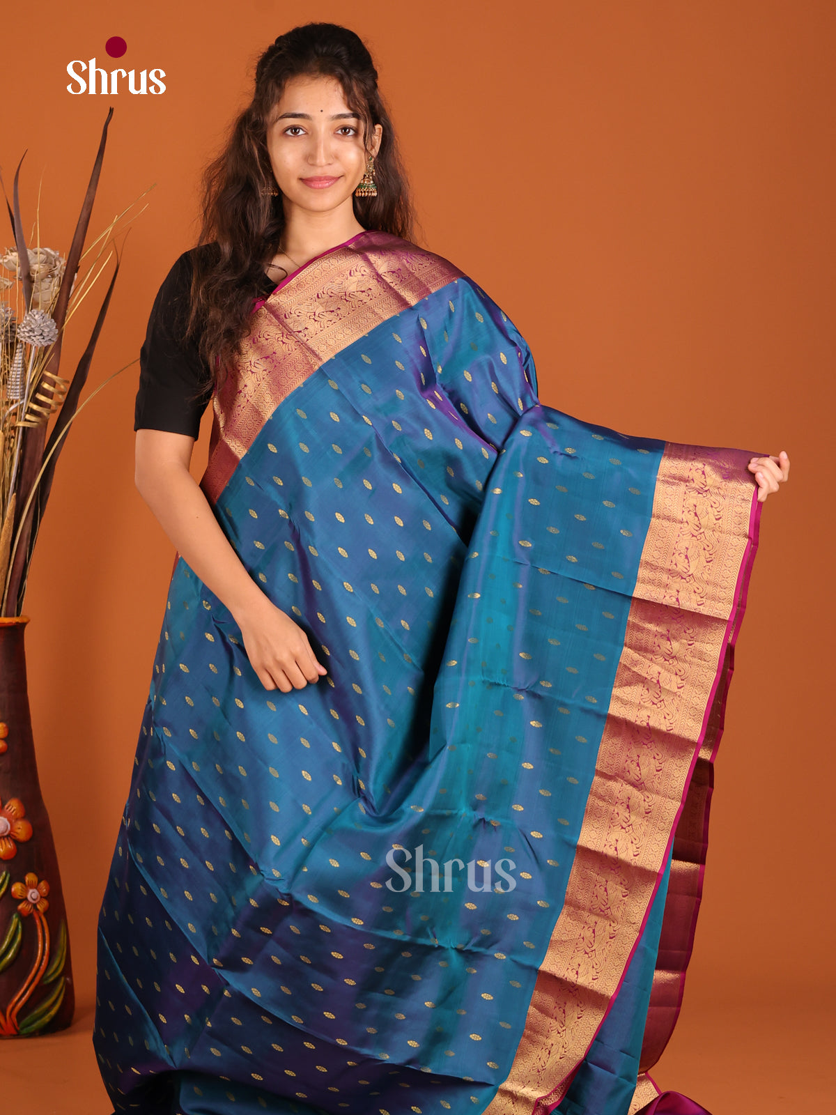 Blue & Purple - Kanchipuram-halfpure Saree