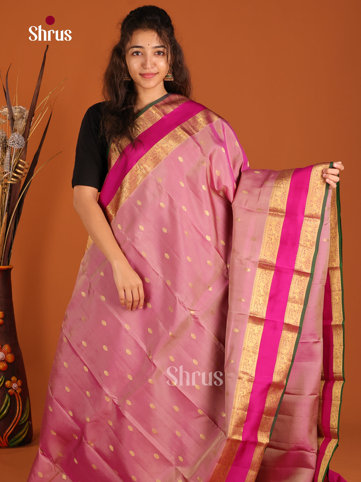 Onion Pink & Pink - Kanchipuram-halfpure Saree - Shop on Shrus.com