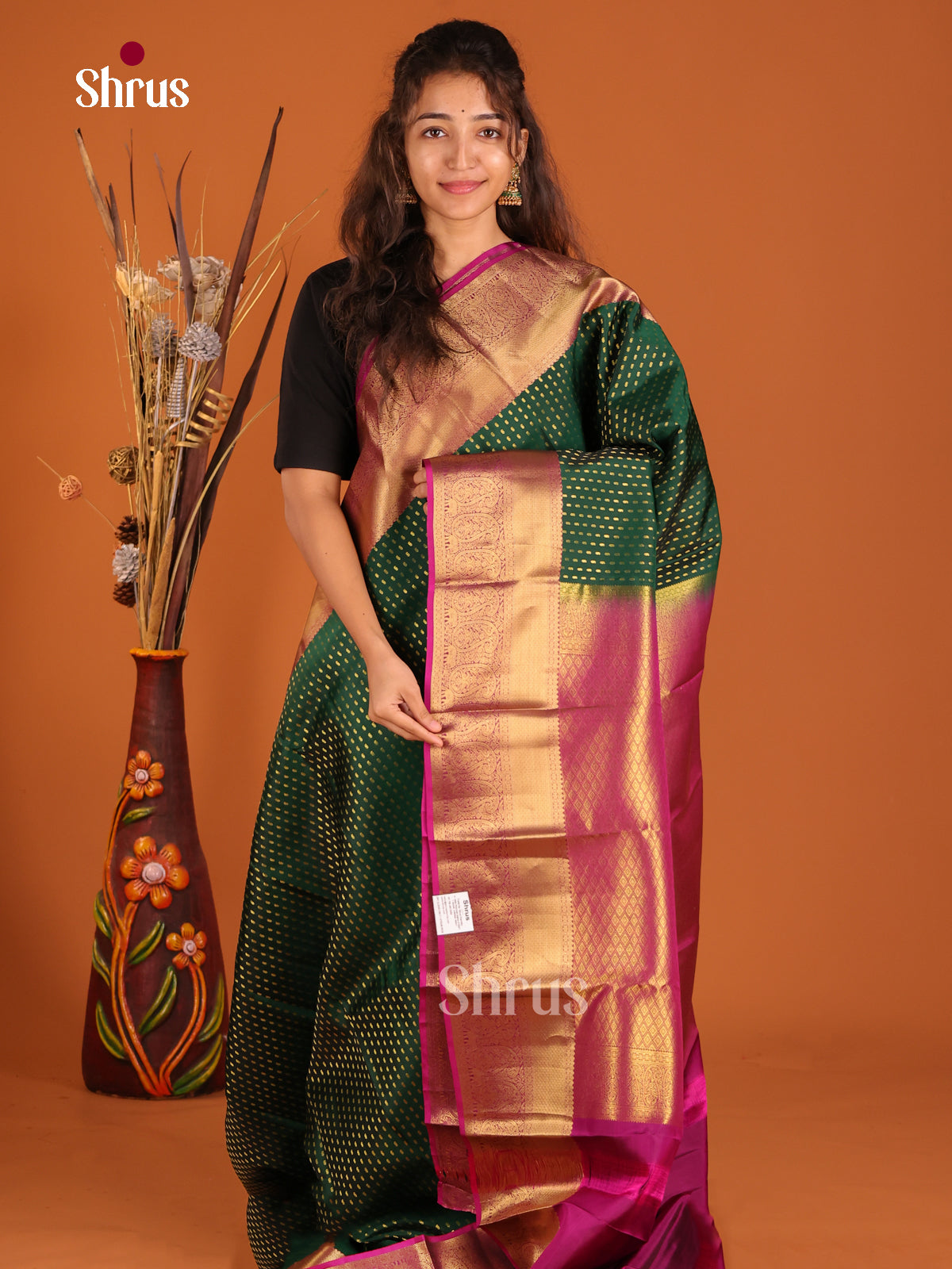 Bottle Green & Purple- Kanchipuram-halfpure Saree