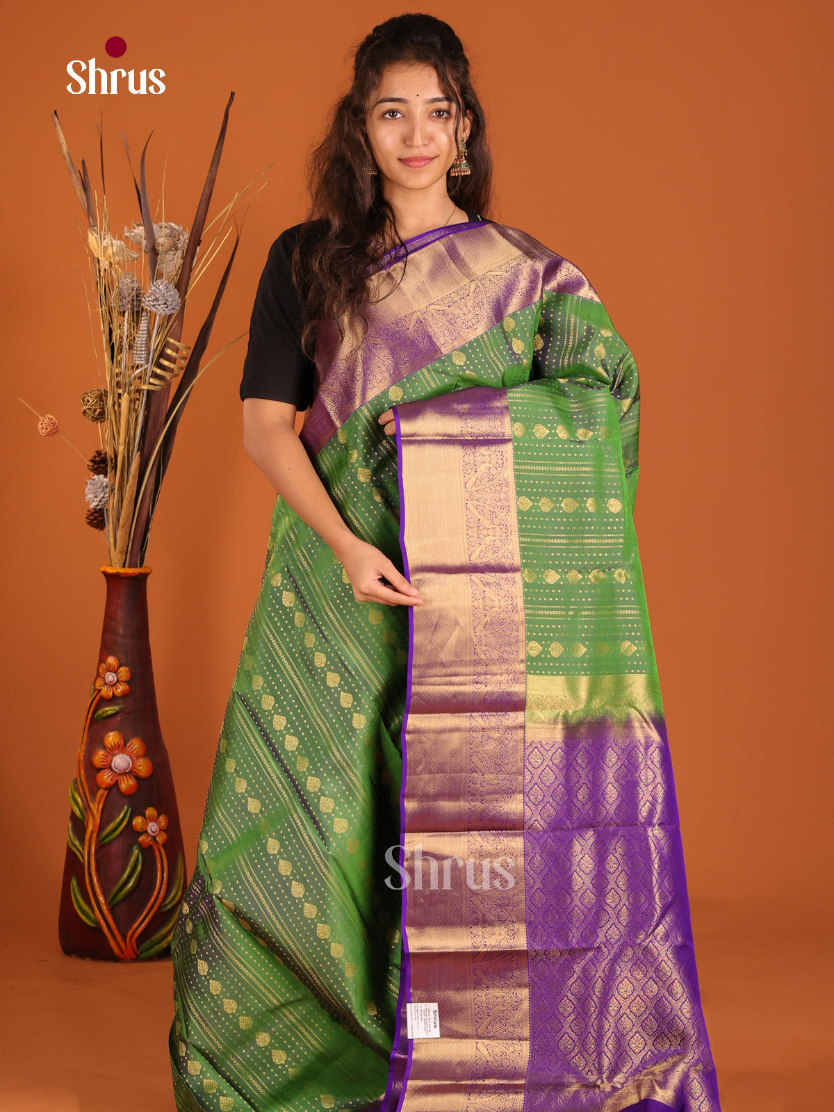 Green & Violet- Kanchipuram-halfpure Saree - Shop on Shrus.com