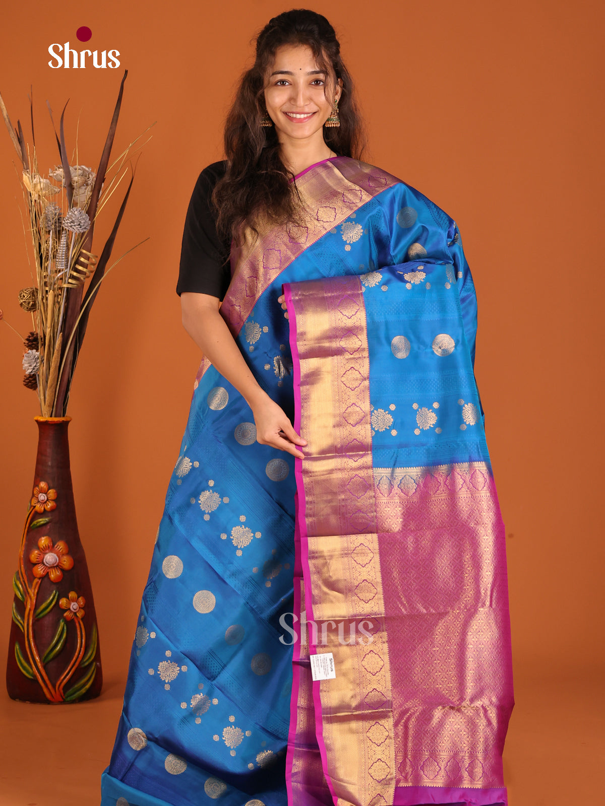 Blue & Purple - Kanchipuram-halfpure Saree