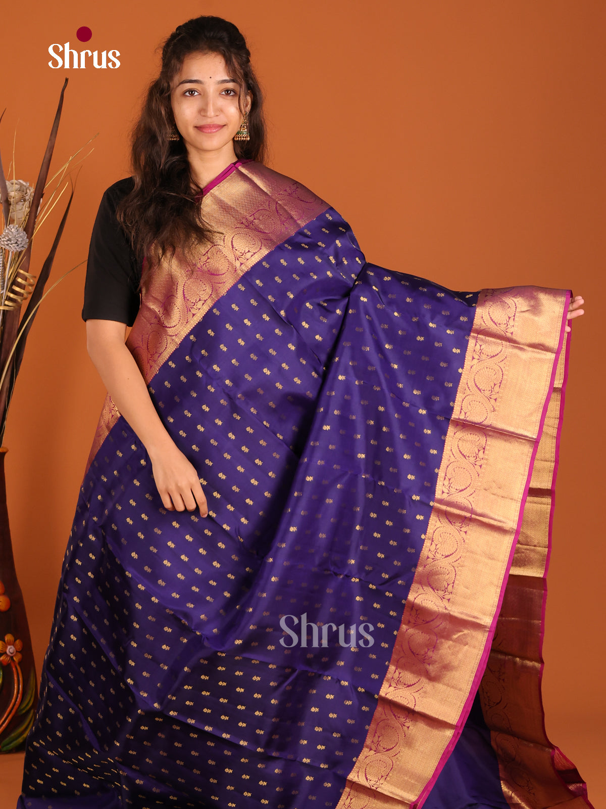 Blue & Purple - Kanchipuram-halfpure Saree