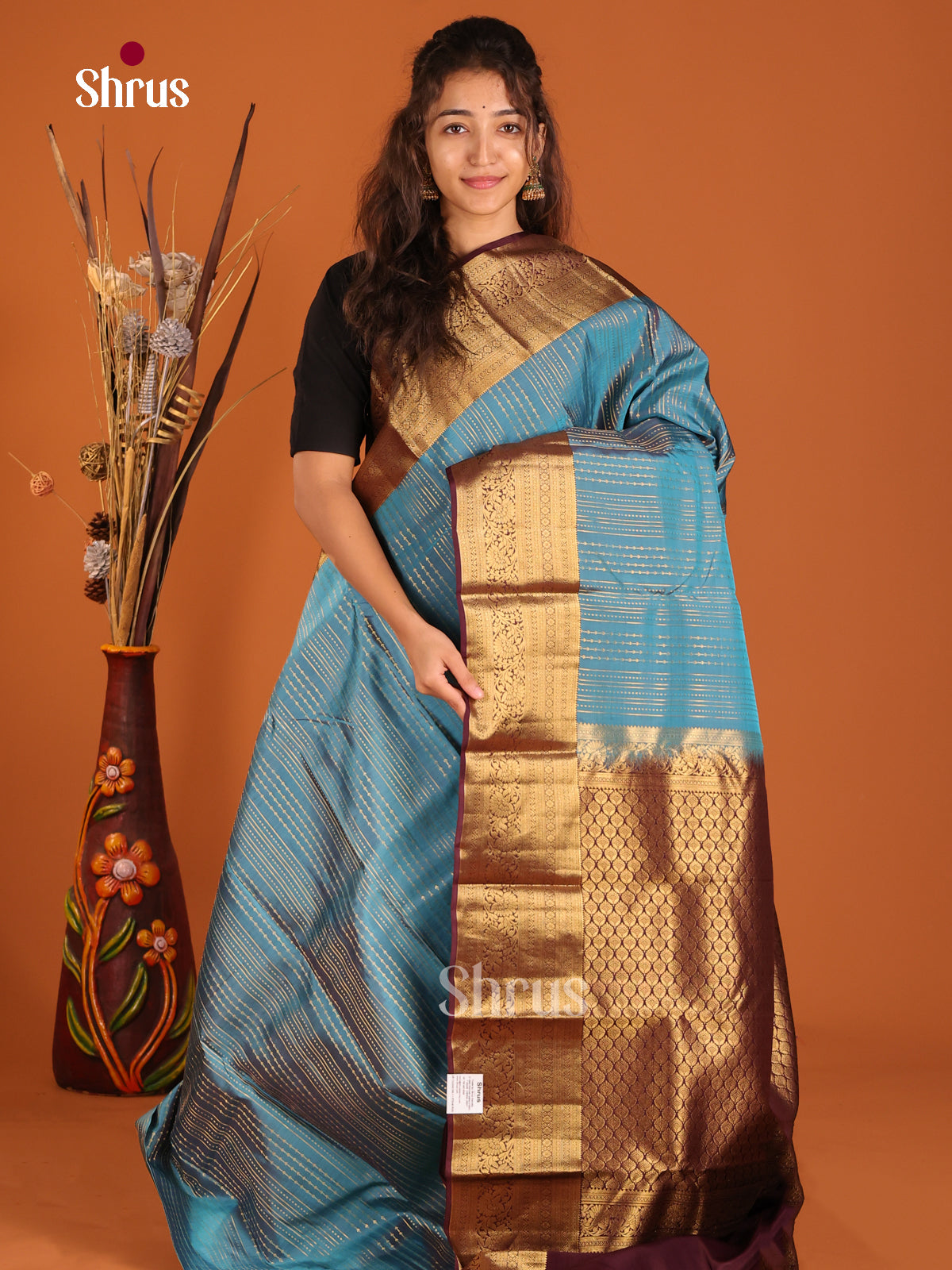 Blue & Maroon - Kanchipuram-halfpure Saree