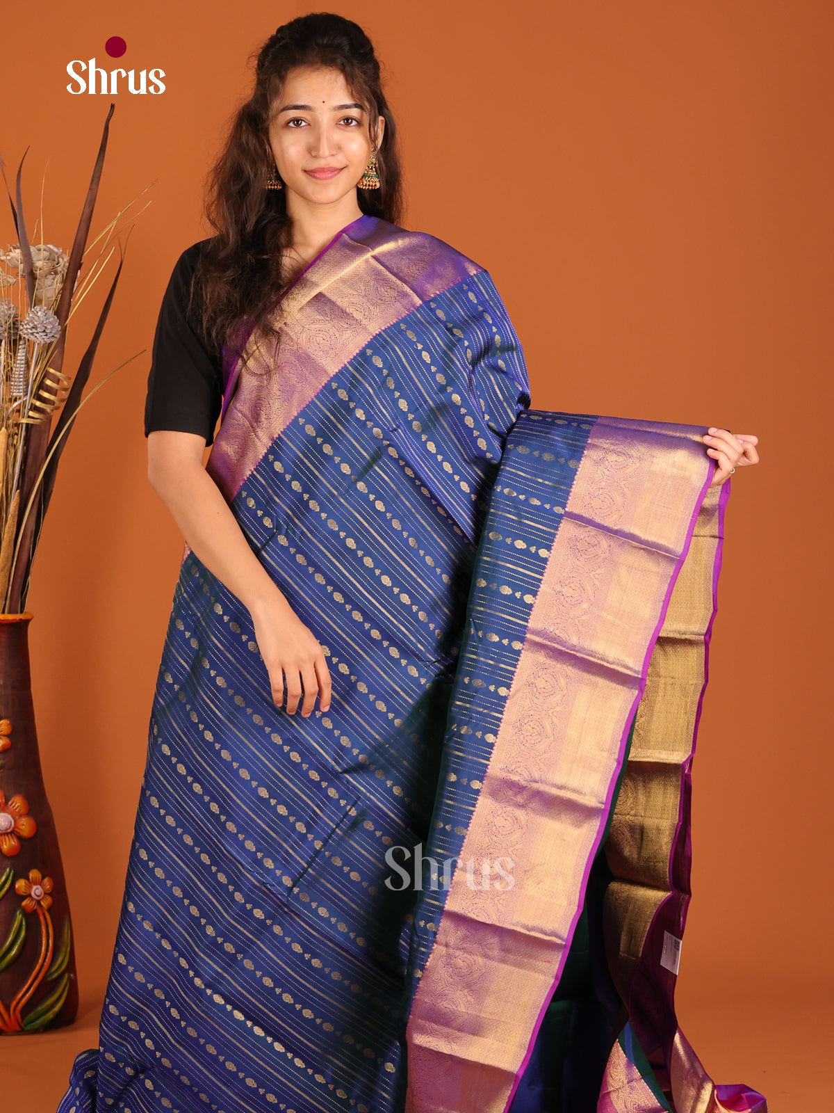 Blue & Purple- Kanchipuram-halfpure Saree