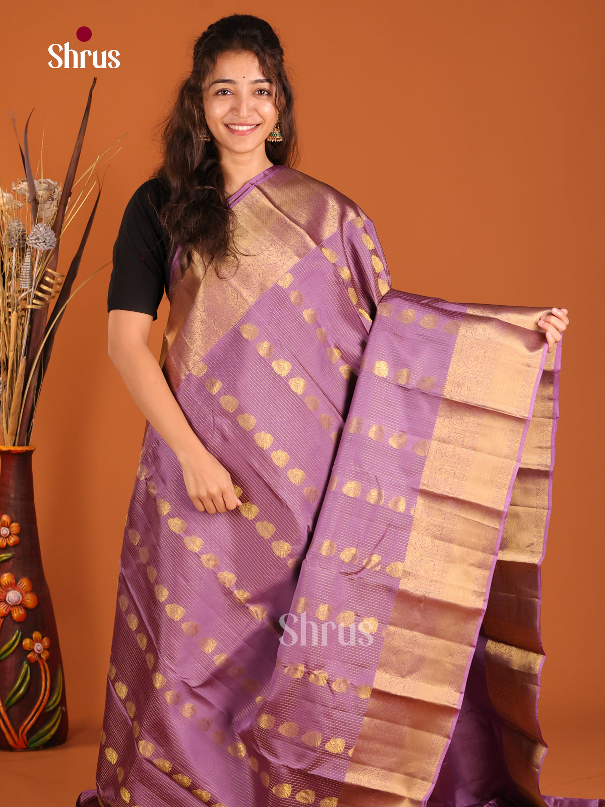 Lavender(Single Tone) - Kanchipuram-halfpure Saree - Shop on Shrus.com