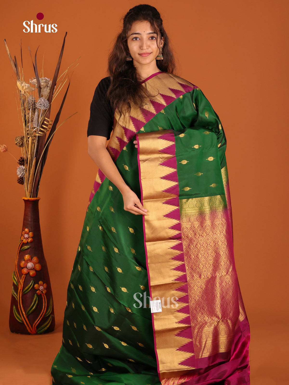 Green & Maroon - Kanchipuram-halfpure Saree - Shop on Shrus.com