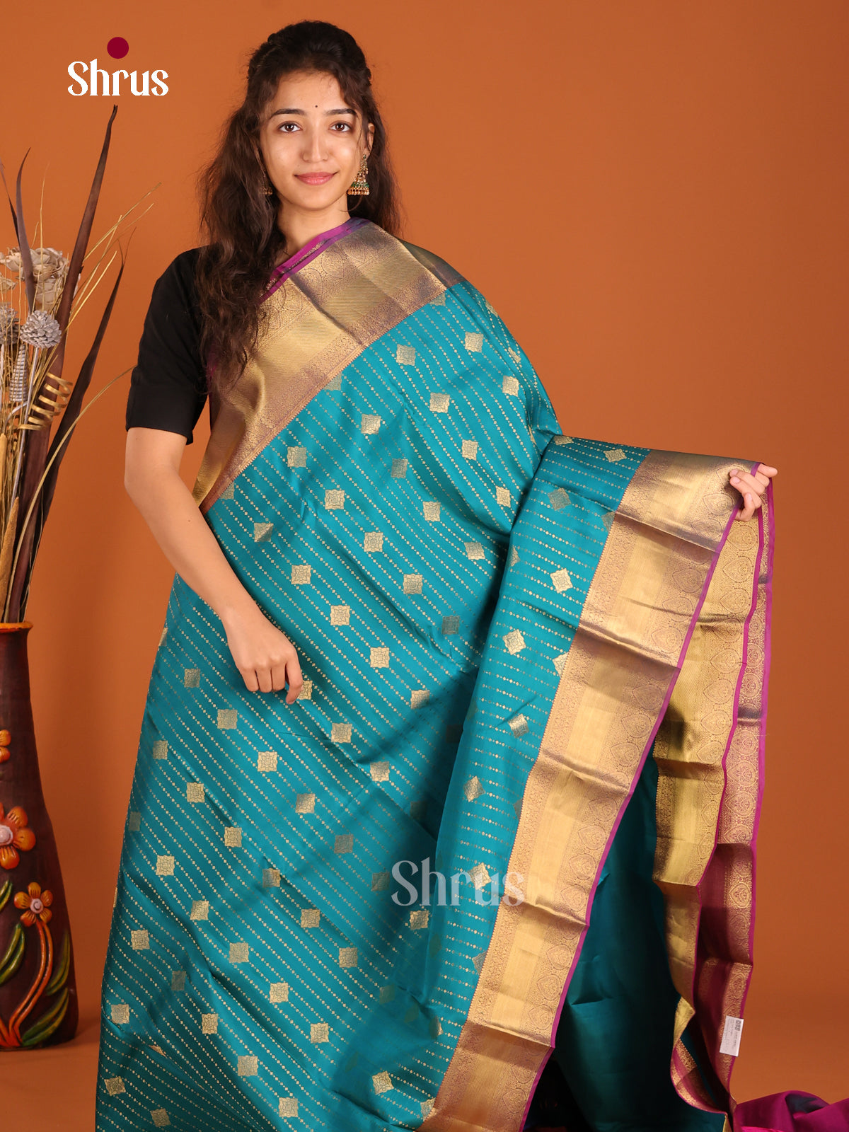 Blue & Purple - Kanchipuram-halfpure Saree